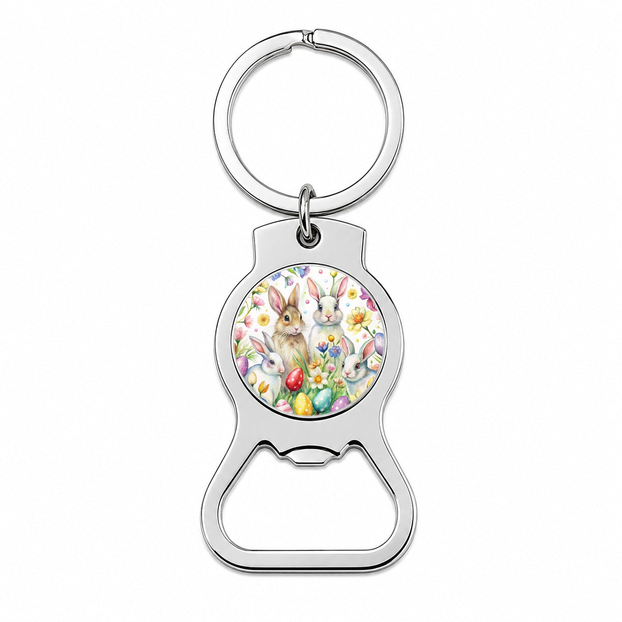 Easter Bunny Rabbit Eggs Flowers Bottle Opener Keychain