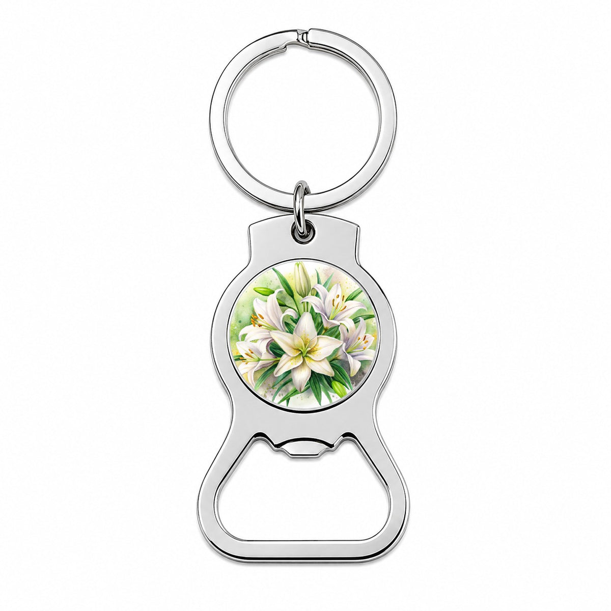 Easter Lily Flowers Watercolor Bottle Opener Keychain