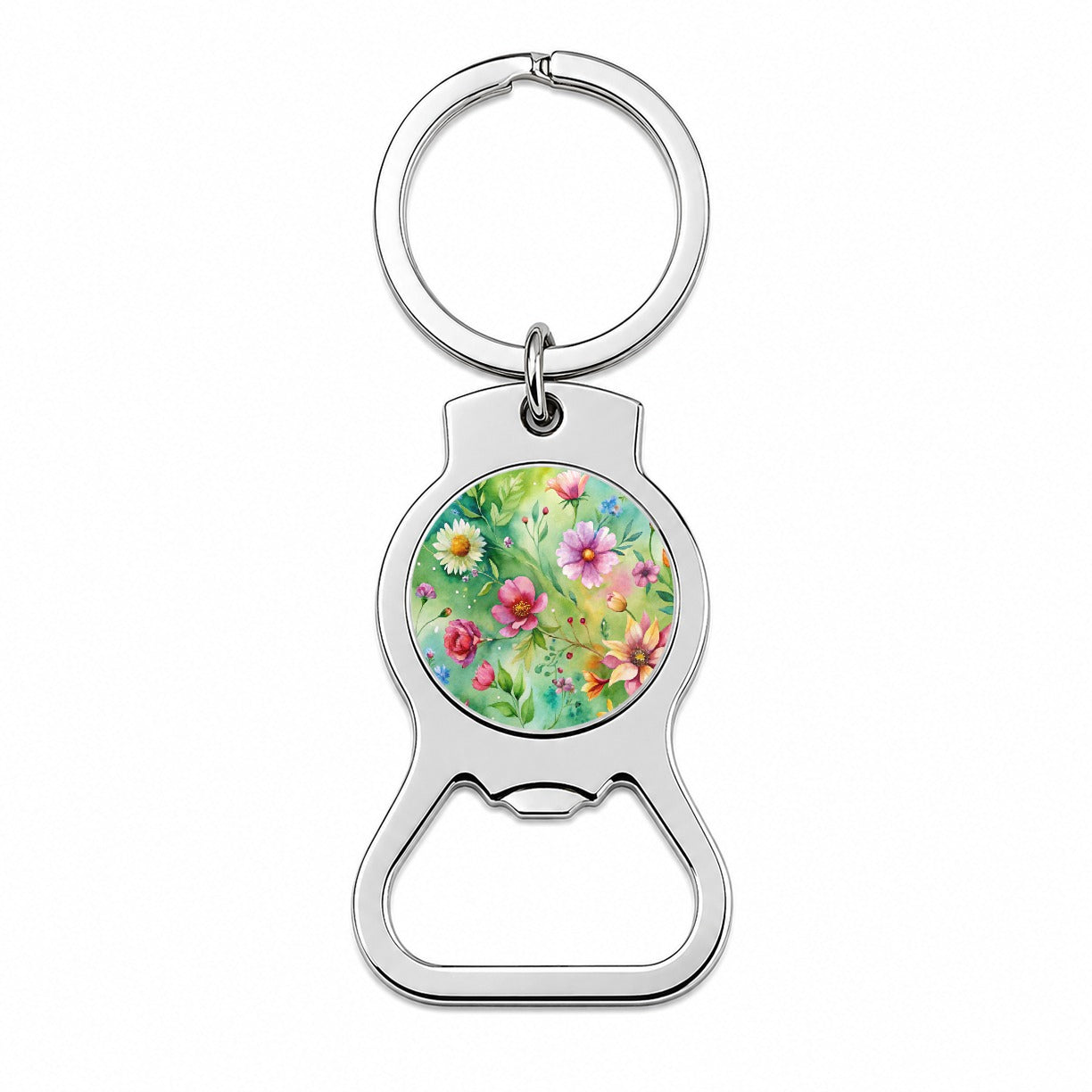Flowers Green Background Watercolor Bottle Opener Keychain