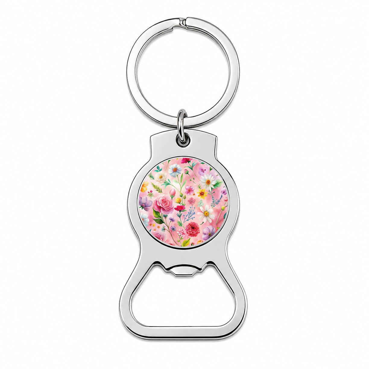 Flowers Pink Background Watercolor Bottle Opener Keychain
