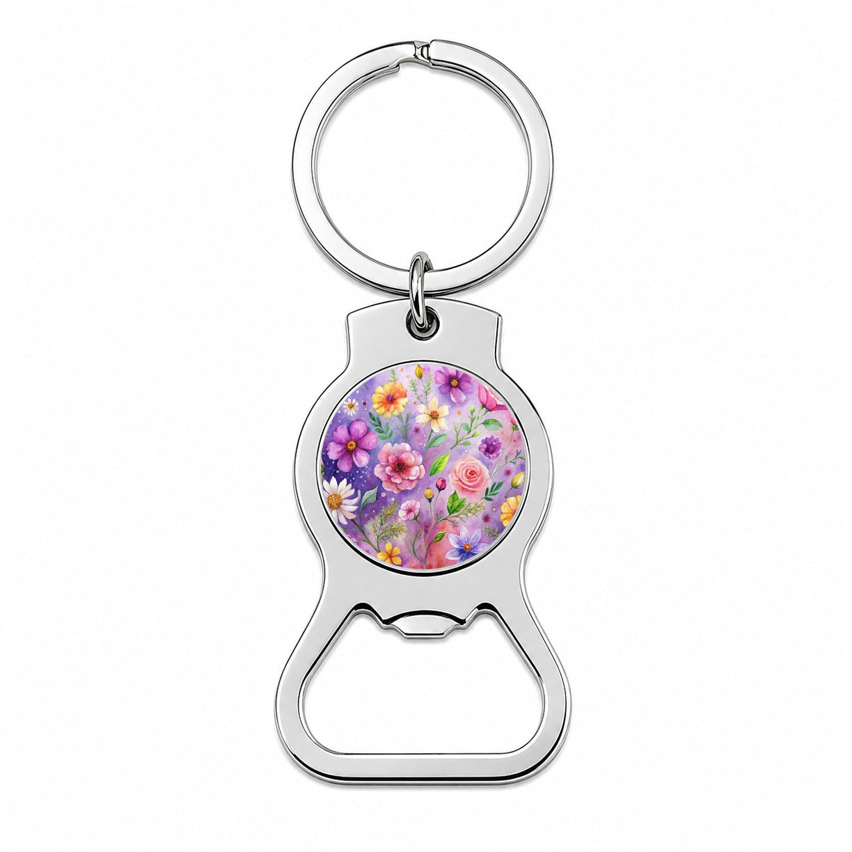 Flowers Purple Background Watercolor Bottle Opener Keychain