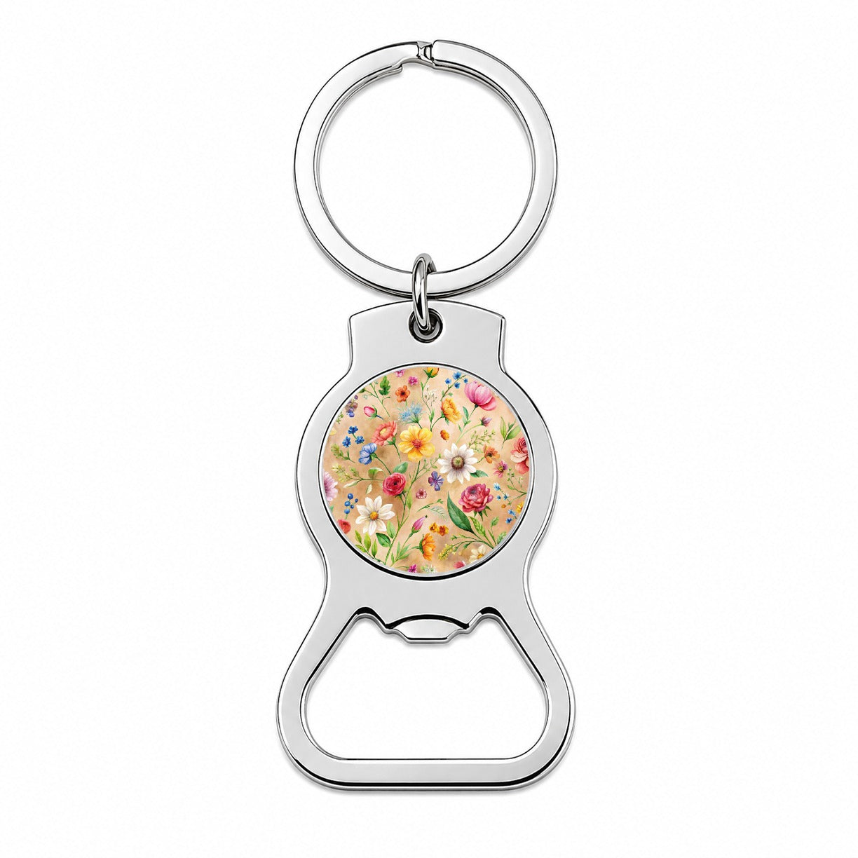Flowers Tan Background Watercolor Bottle Opener Keychain