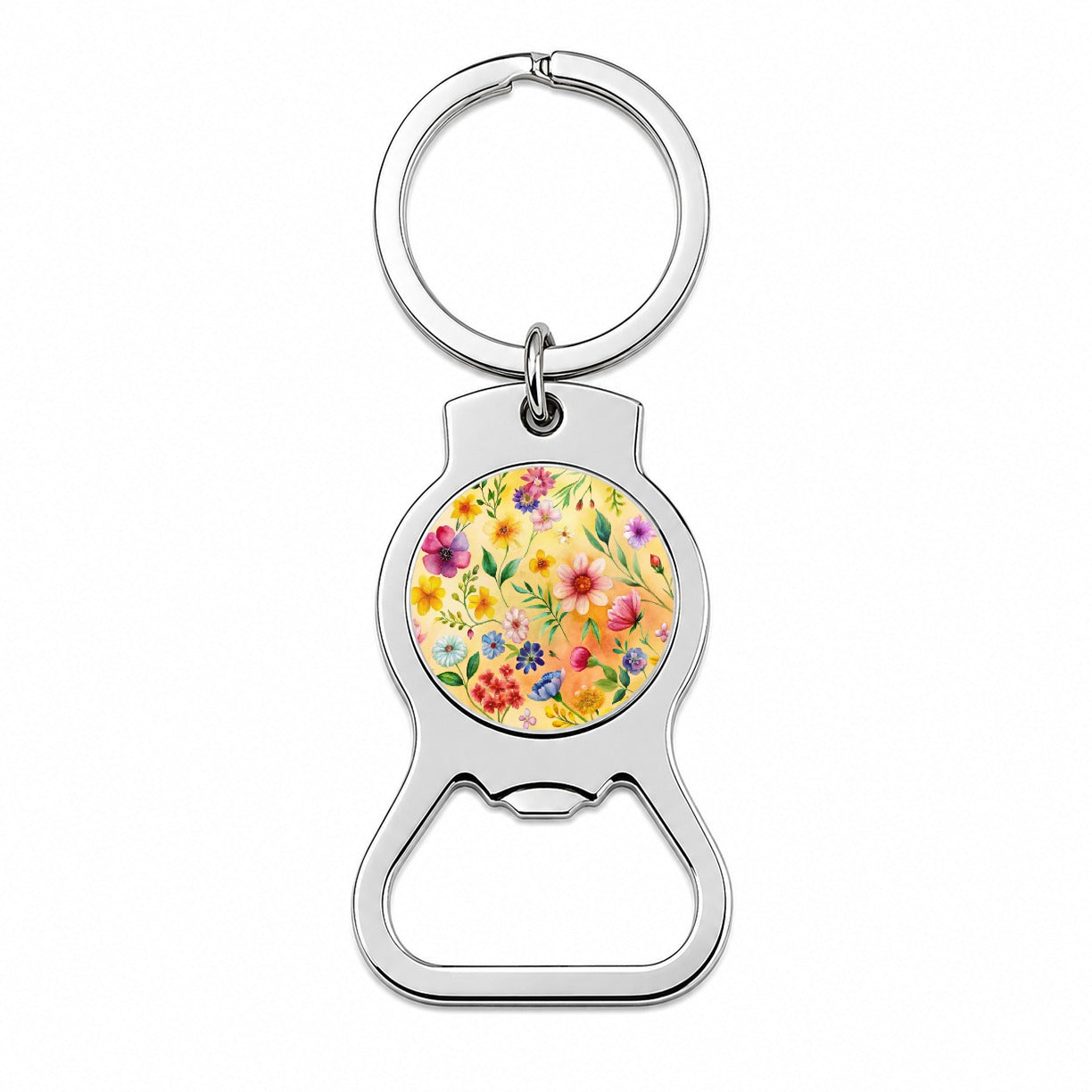 Flowers Yellow Background Watercolor Bottle Opener Keychain