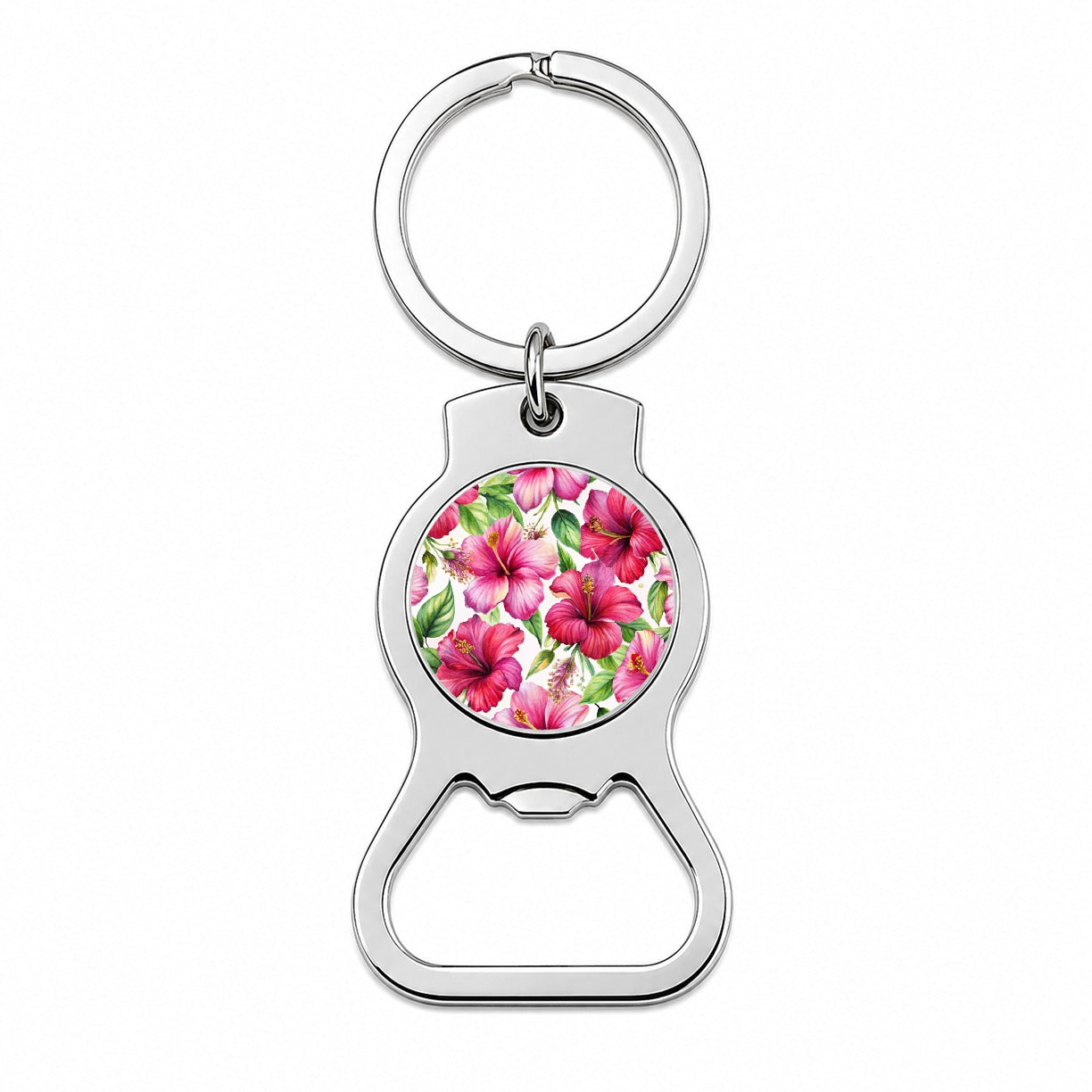 Fuchsia Hibiscus Flowers Watercolor Bottle Opener Keychain