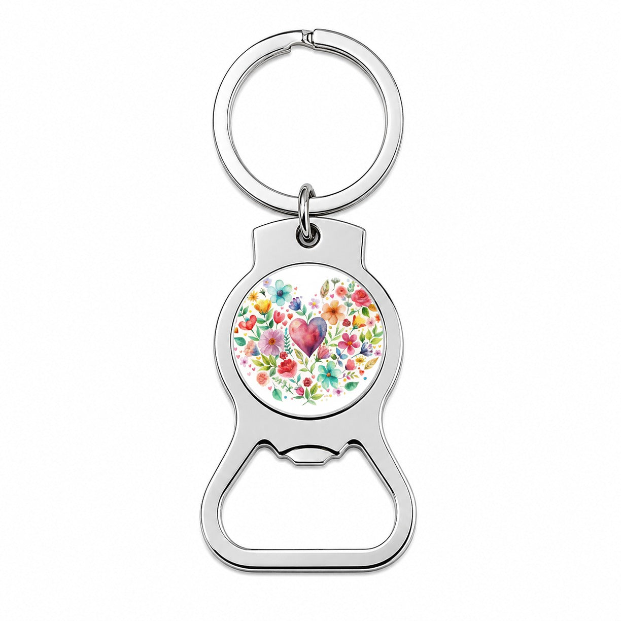 Hearts Flowers Watercolor Bottle Opener Keychain