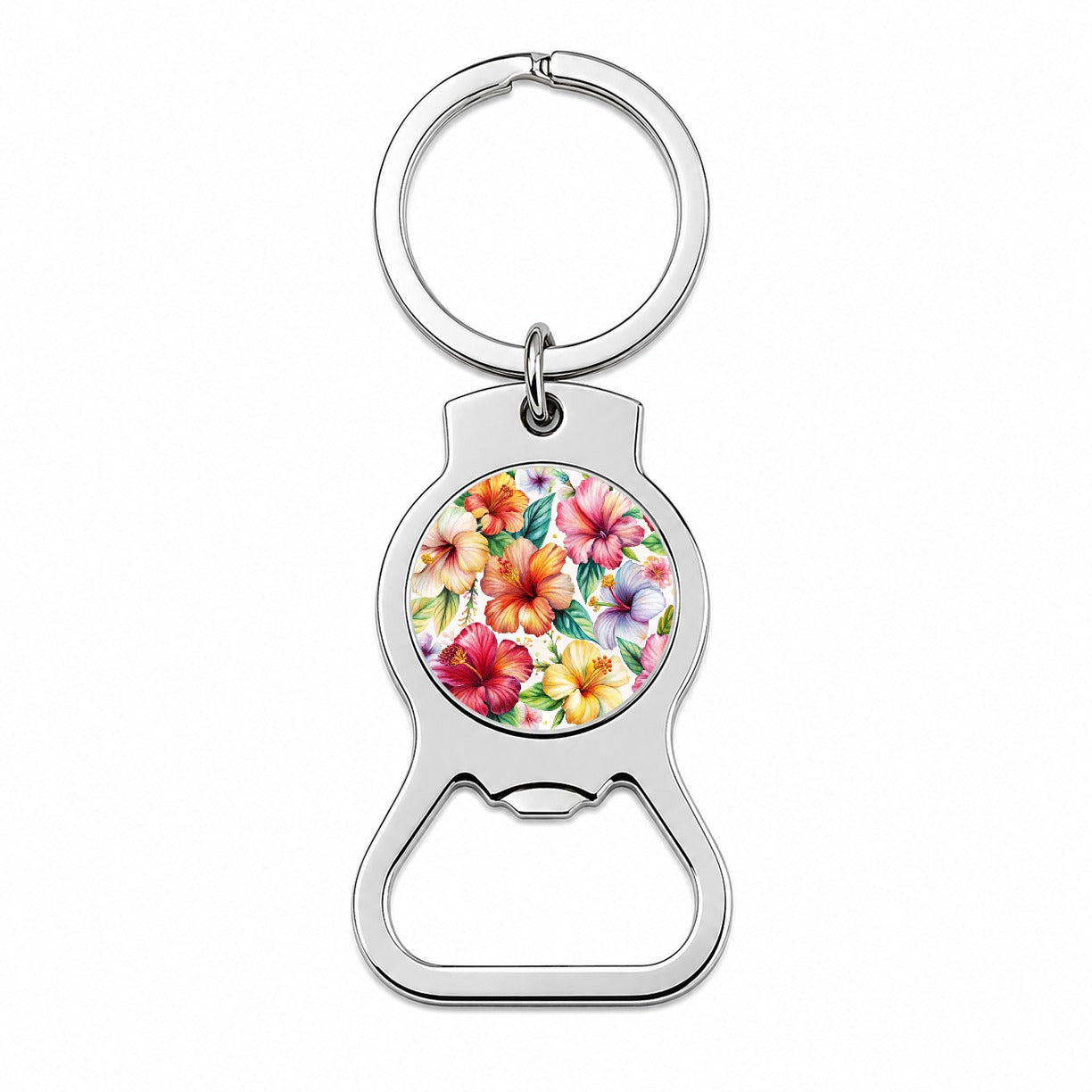 Hibiscus Tropical Flowers Watercolor Bottle Opener Keychain