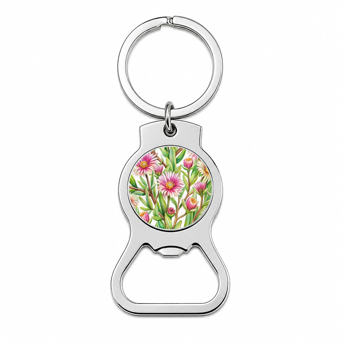 Ice Plant Flowers Watercolor Bottle Opener Keychain