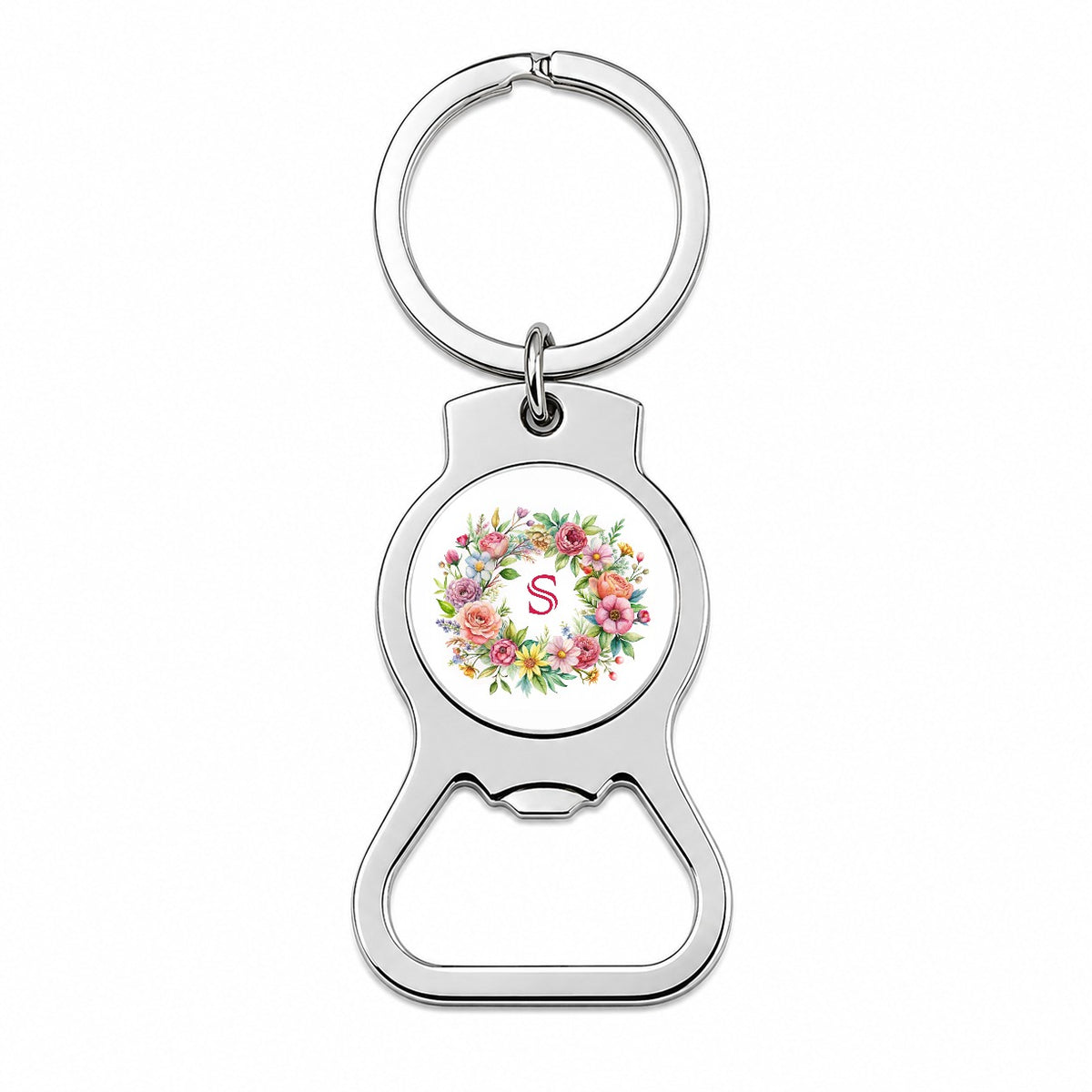Letter S Initial Monogram Flowers Floral Bottle Opener Keychain