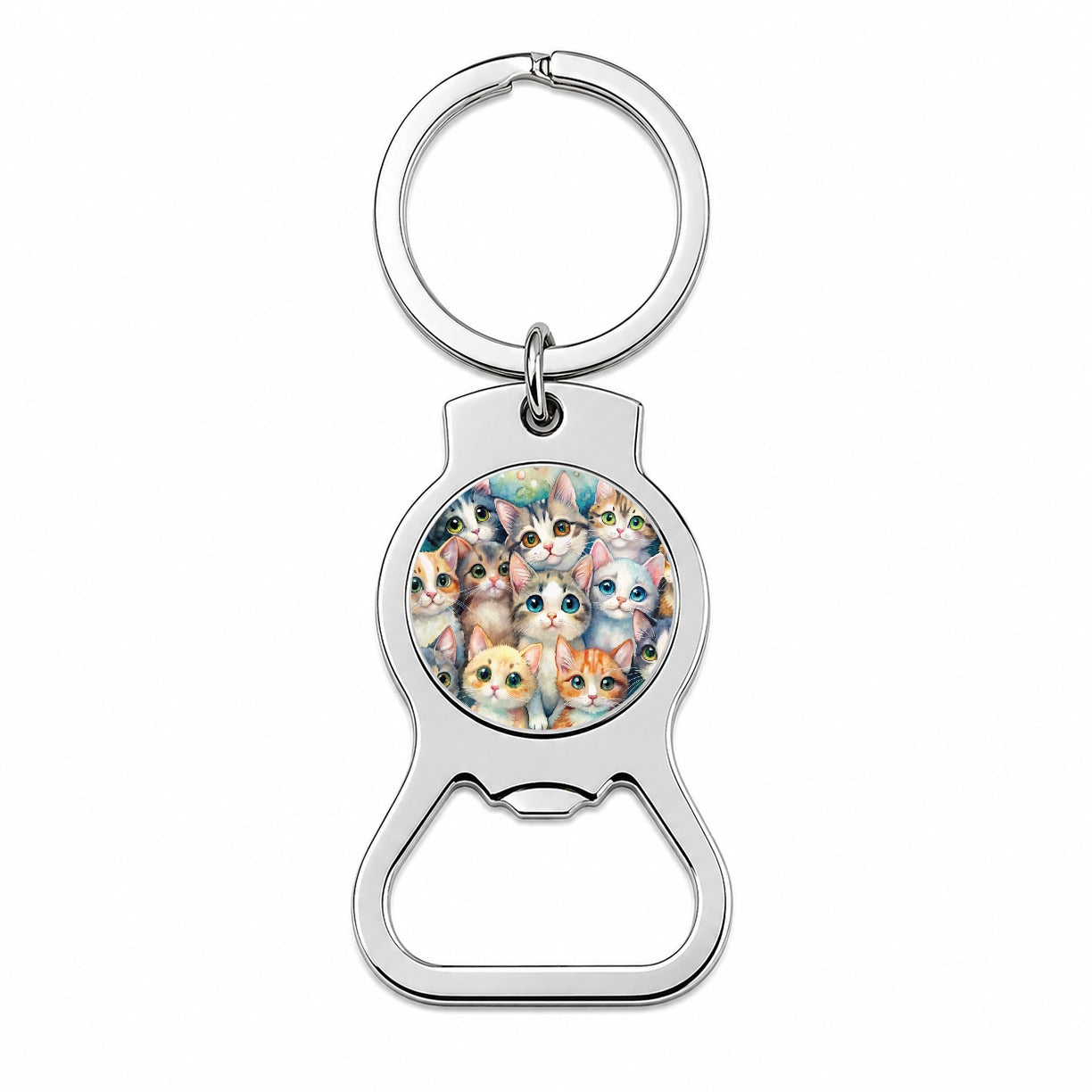 Lots Of Adorable Cats Watercolor Bottle Opener Keychain