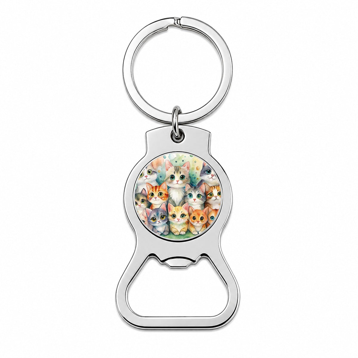 Lots Of Cute Cats Watercolor Bottle Opener Keychain