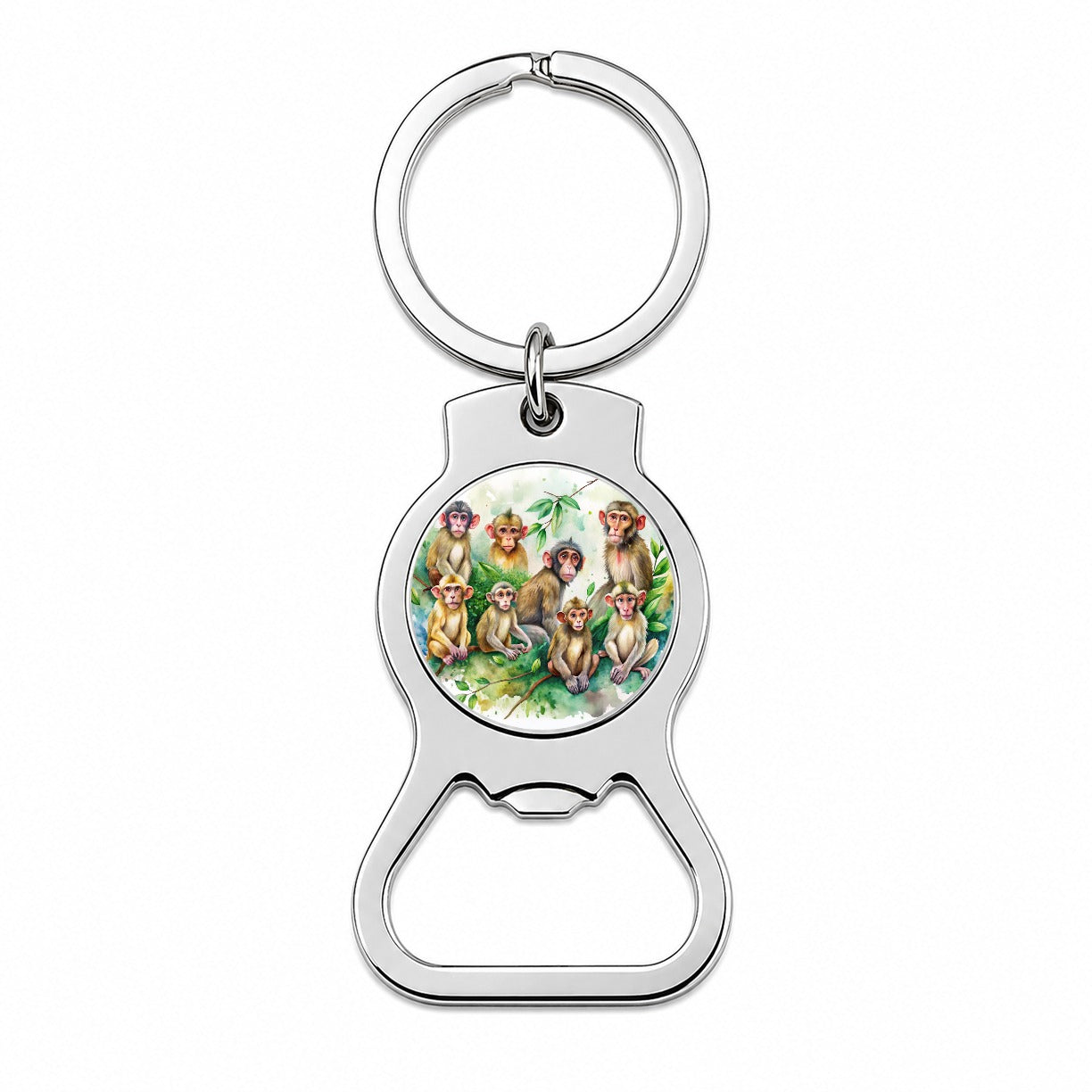 Lots Of Monkeys Watercolor Bottle Opener Keychain
