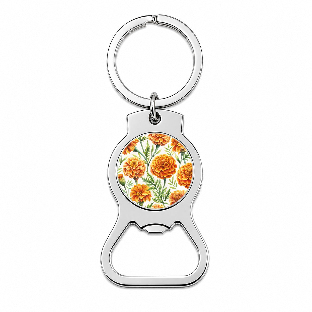 Orange Marigolds Flowers Watercolor Bottle Opener Keychain