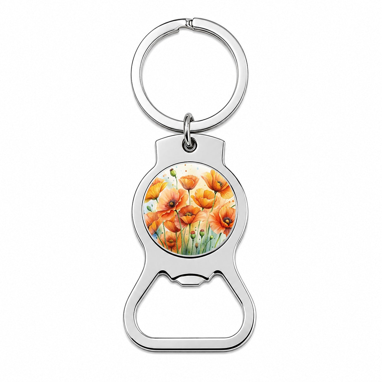 Orange Poppies Flowers Watercolor Bottle Opener Keychain
