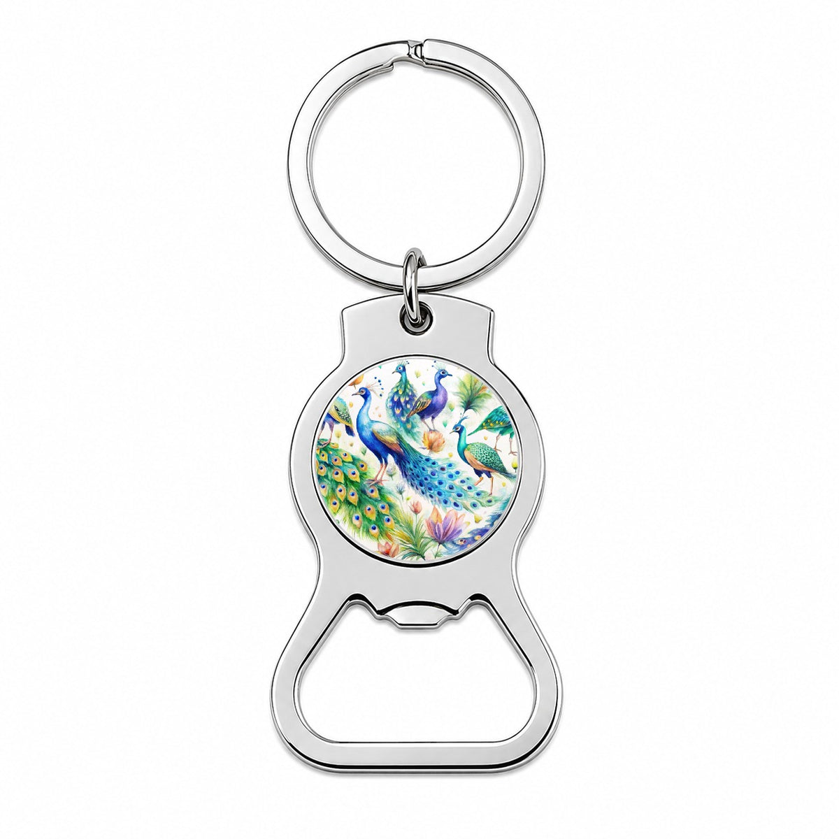 Peacocks Beautiful Birds Watercolor Bottle Opener Keychain