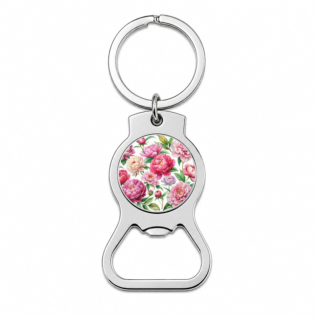 Peonies Pink Flowers Watercolor Bottle Opener Keychain