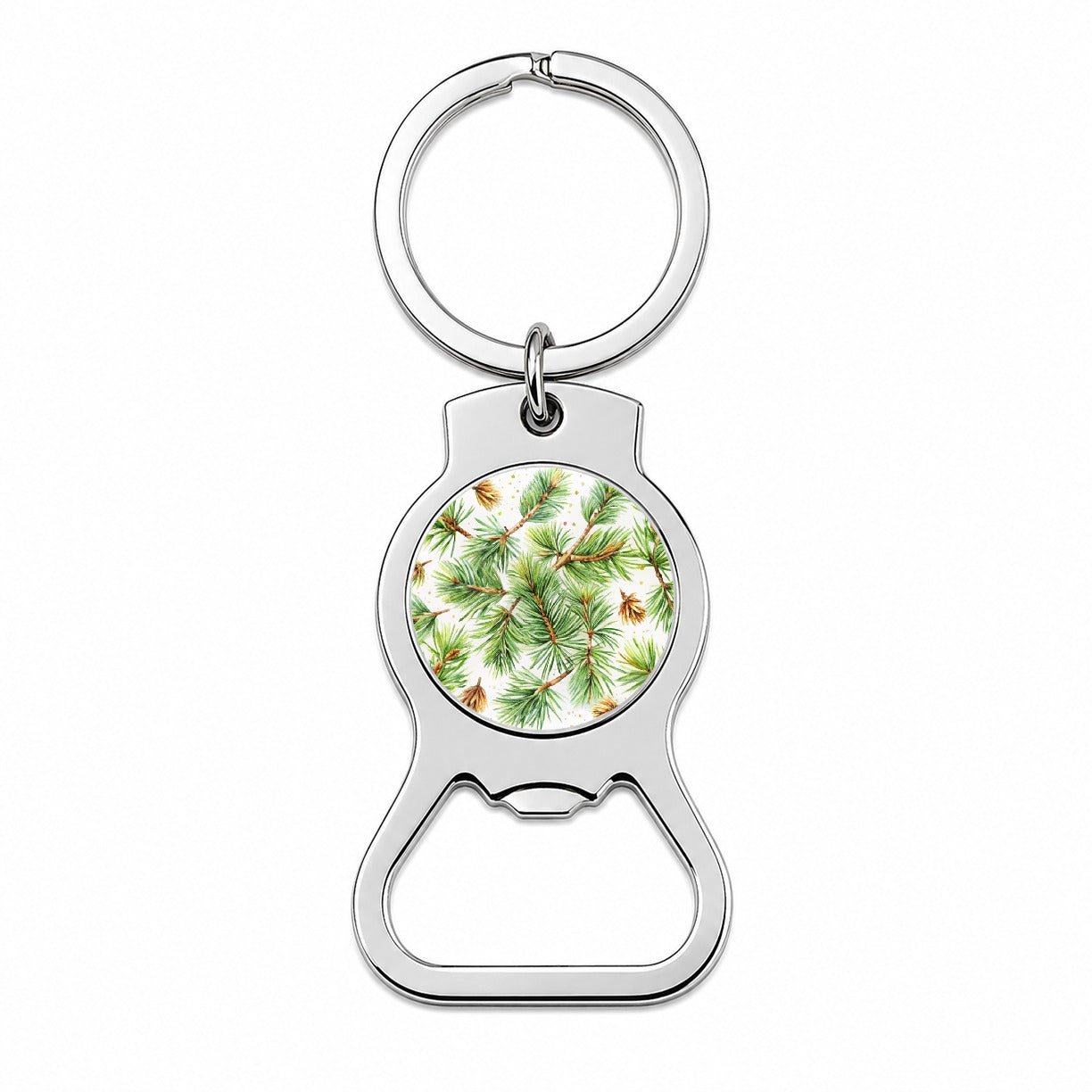 Pine Needles Watercolor Bottle Opener Keychain