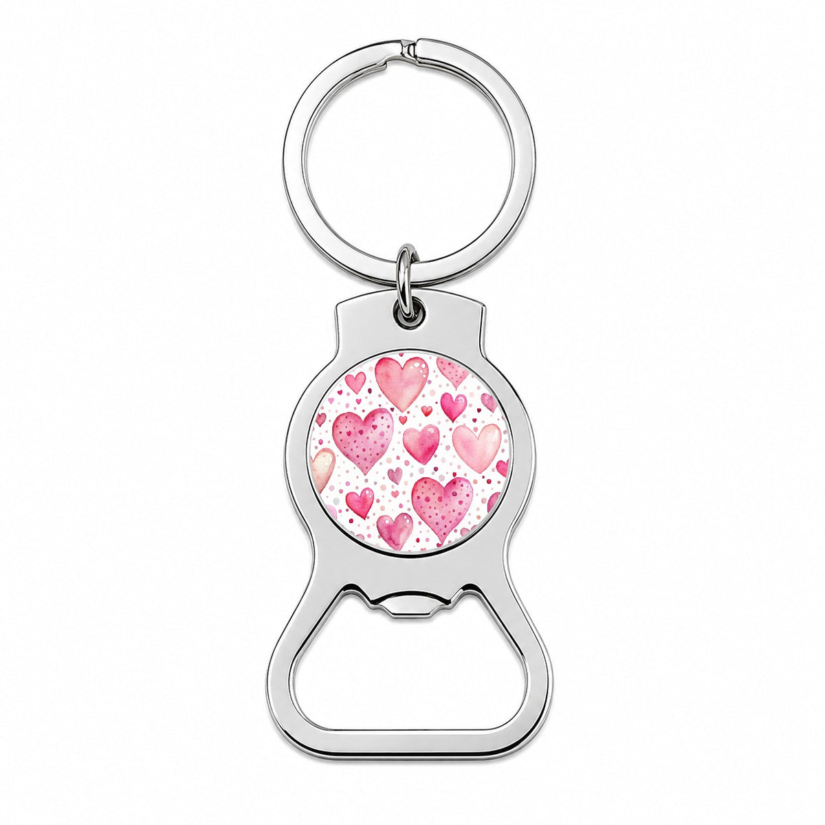 Pink Hearts Polka Dots Valentine's Love Anniversary Bottle Opener Keychain