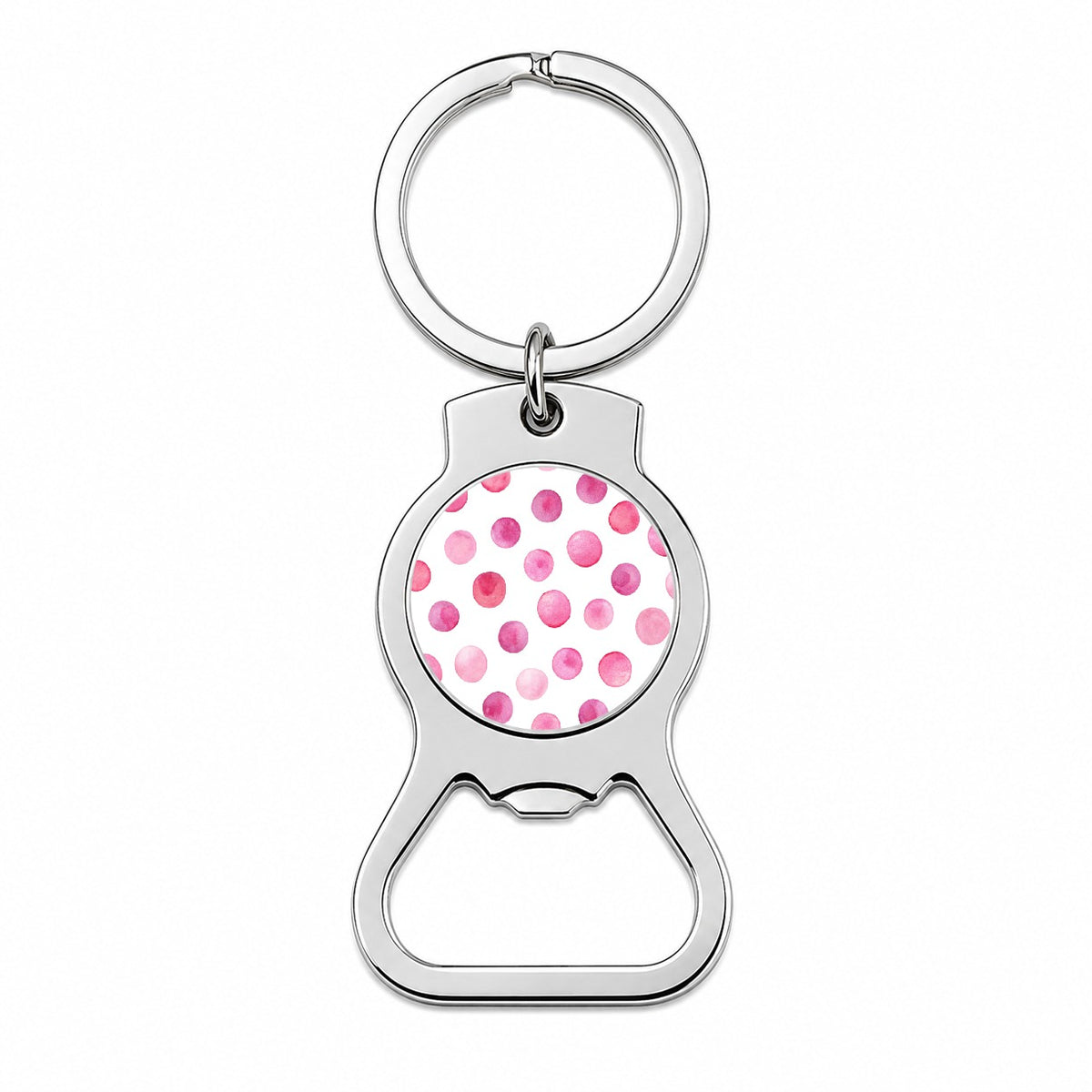 Pink Polka Dots White Background Bottle Opener Keychain