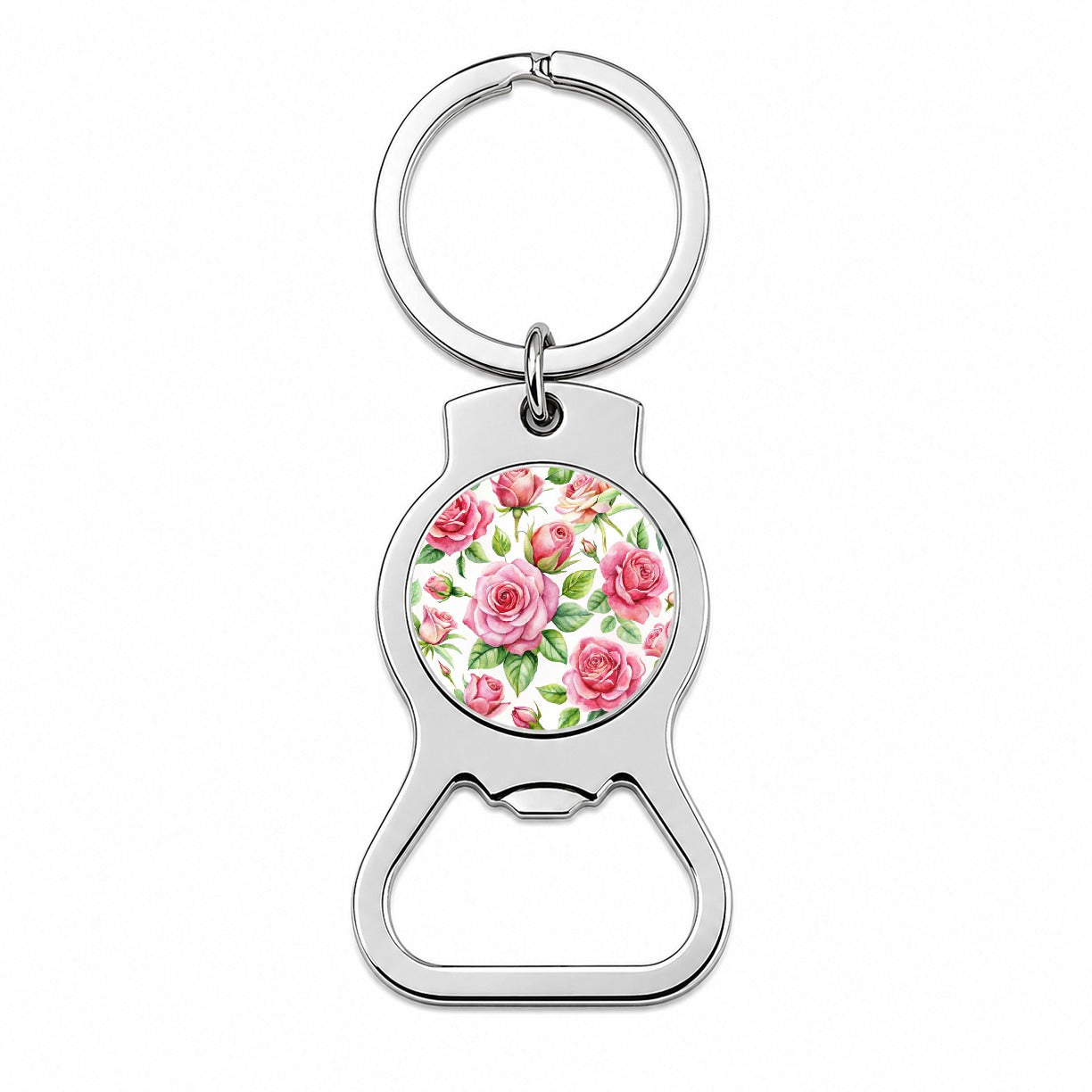Pink Roses Flowers Watercolor Bottle Opener Keychain