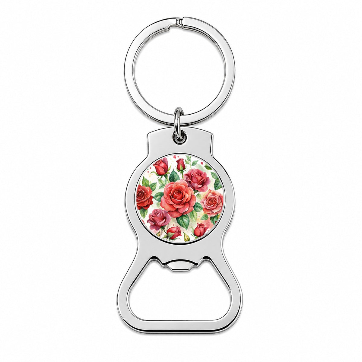 Red Roses Flowers Watercolor Bottle Opener Keychain