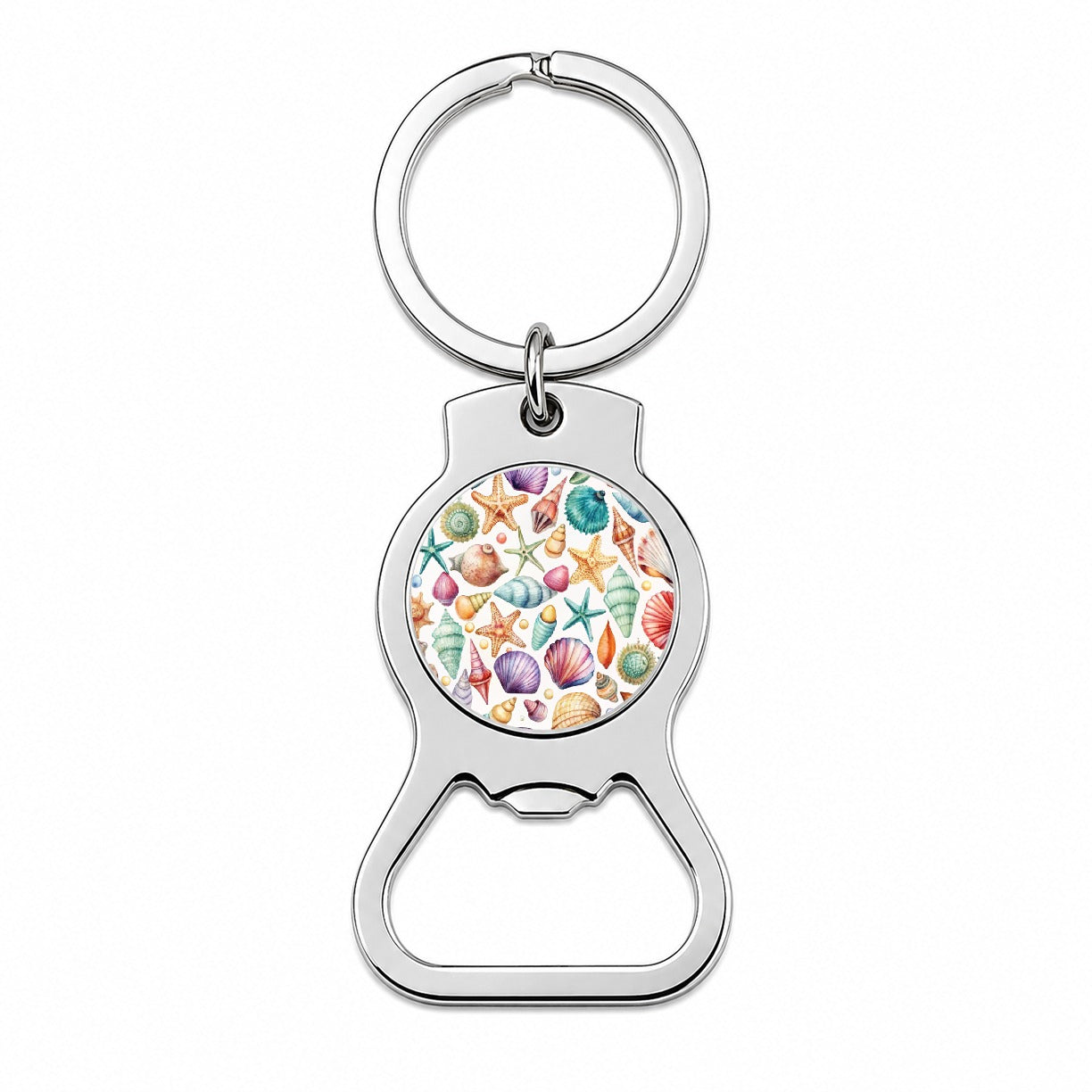Shells Scattered Beach Bottle Opener Keychain