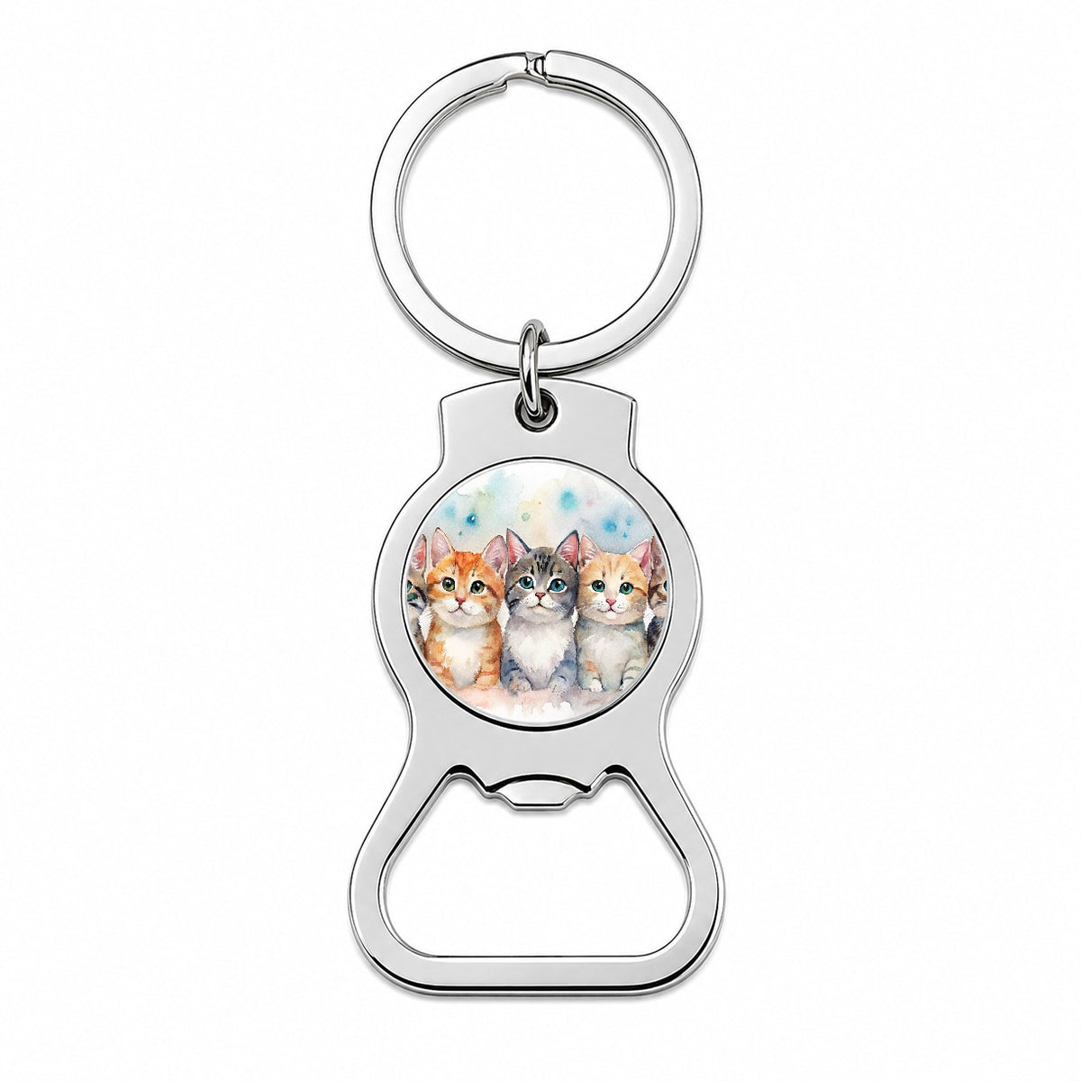 Small Cute Cats In A Row Bottle Opener Keychain