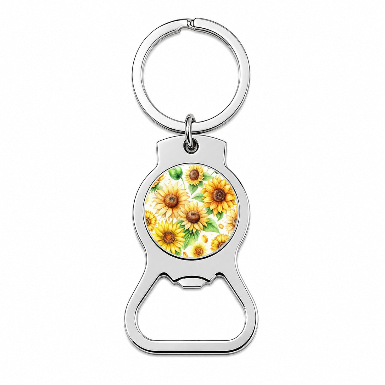 Sunflowers Scattered Watercolor Bottle Opener Keychain