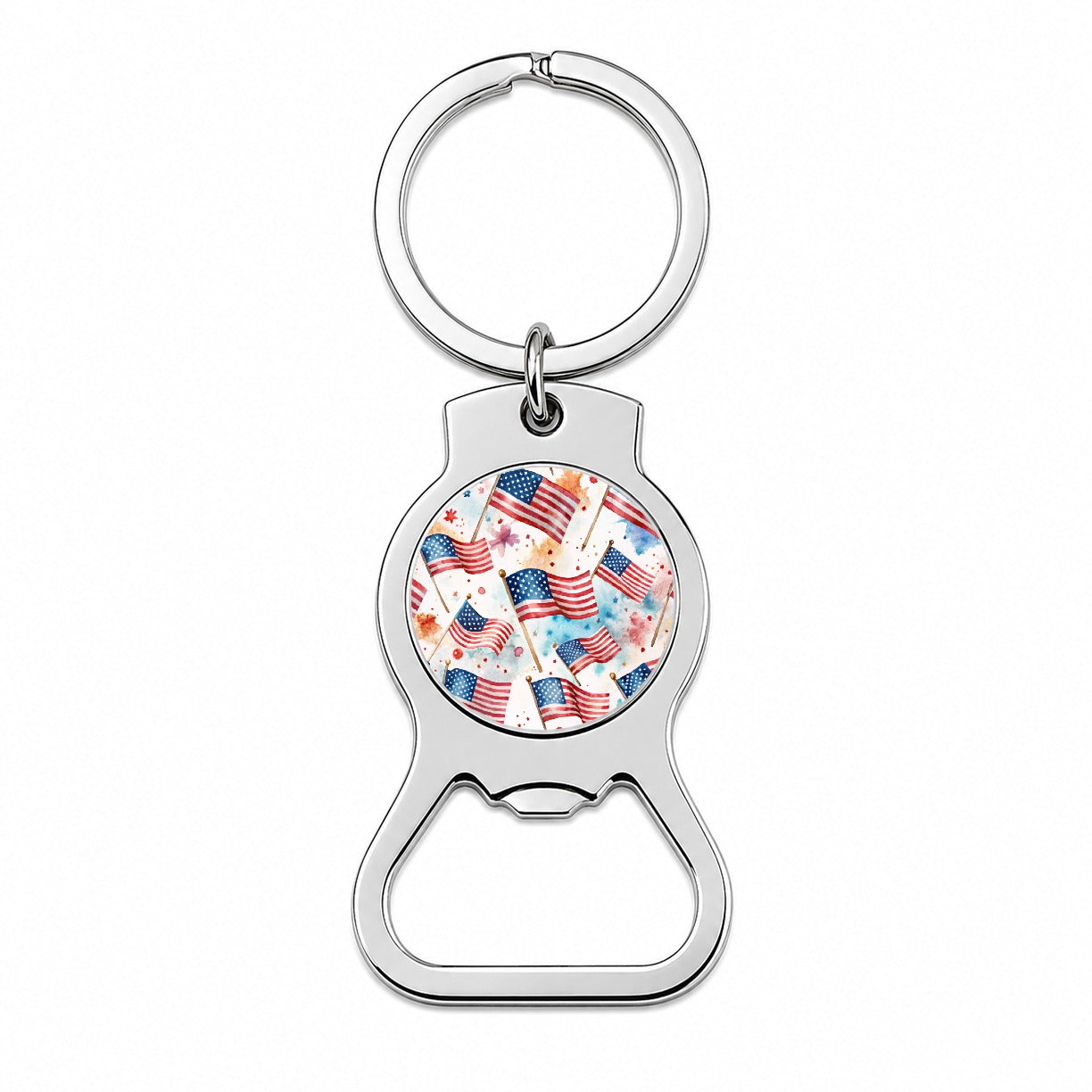 USA American Flags Patriotic Watercolor Bottle Opener Keychain