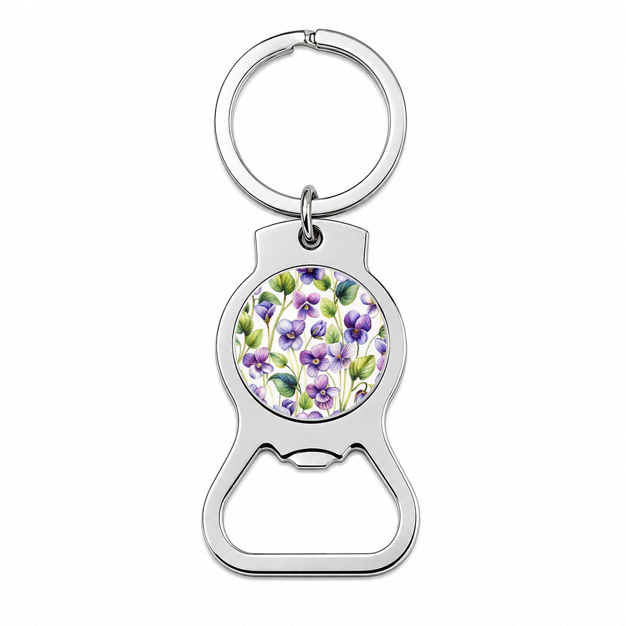 Violets Flowers Watercolor Bottle Opener Keychain