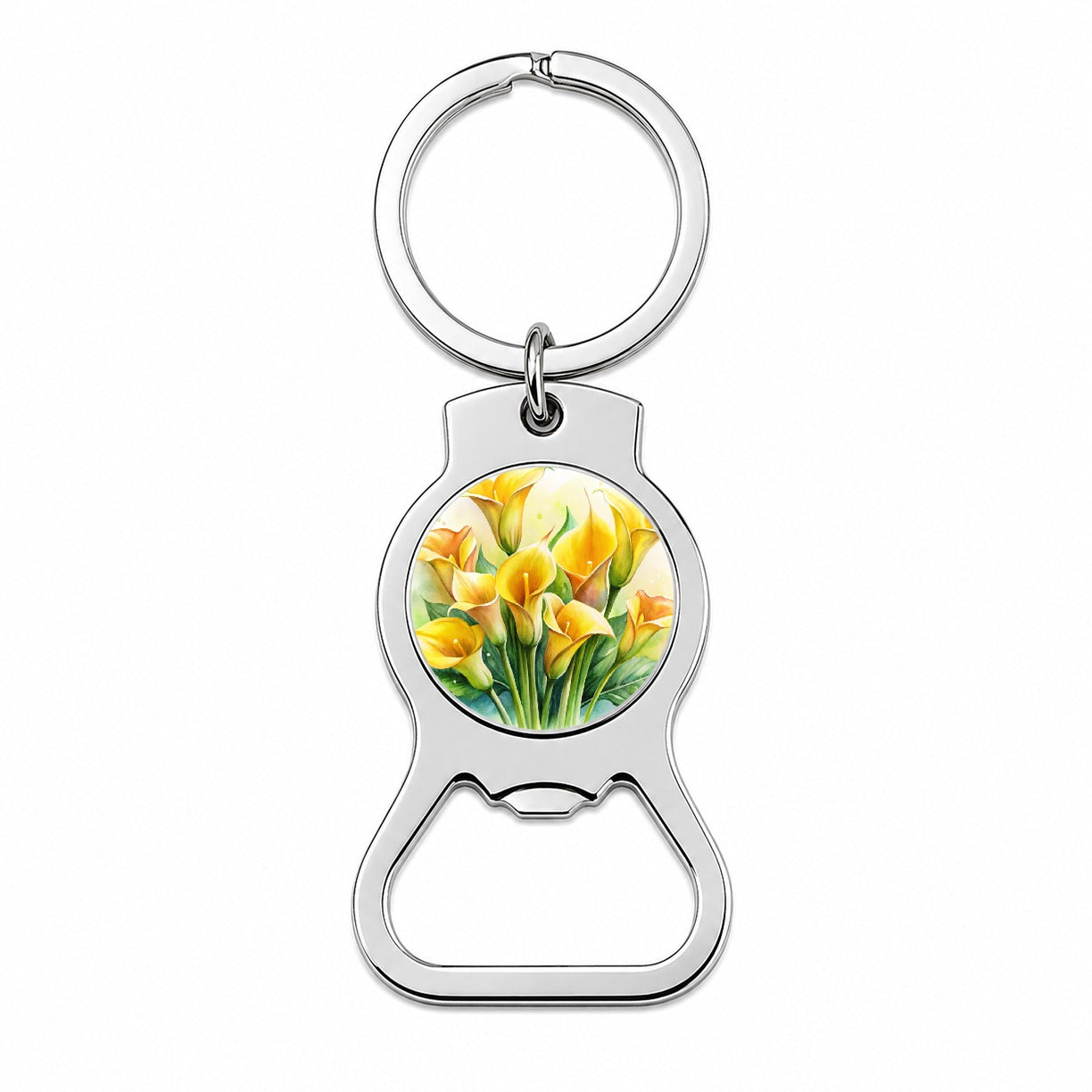 Yellow Calla Lily Flowers Watercolor Bottle Opener Keychain