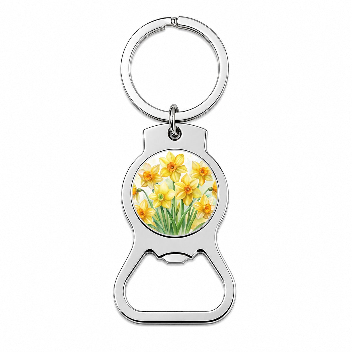 Yellow Daffodils Flowers Watercolor Bottle Opener Keychain