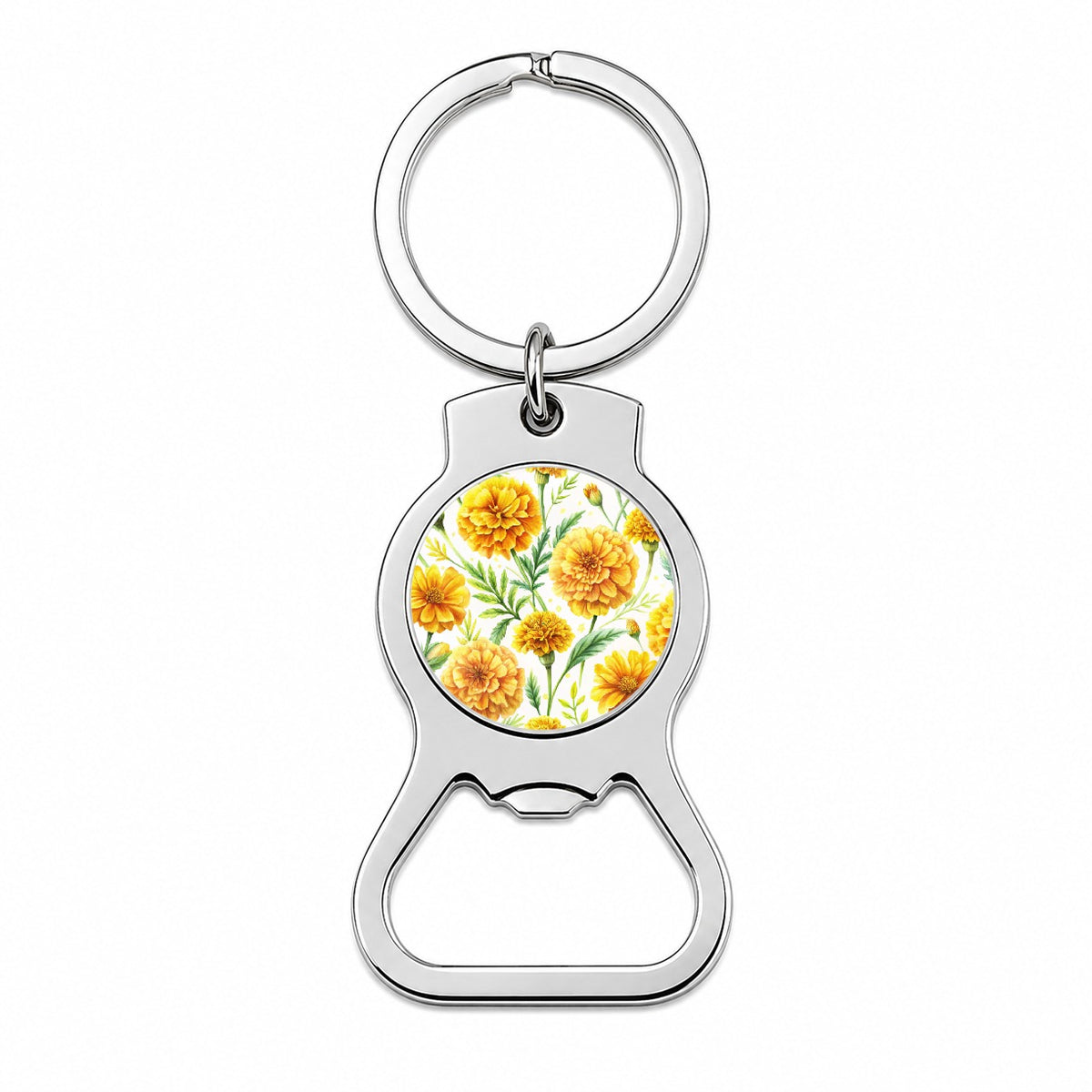 Yellow Marigolds Flowers Watercolor Bottle Opener Keychain