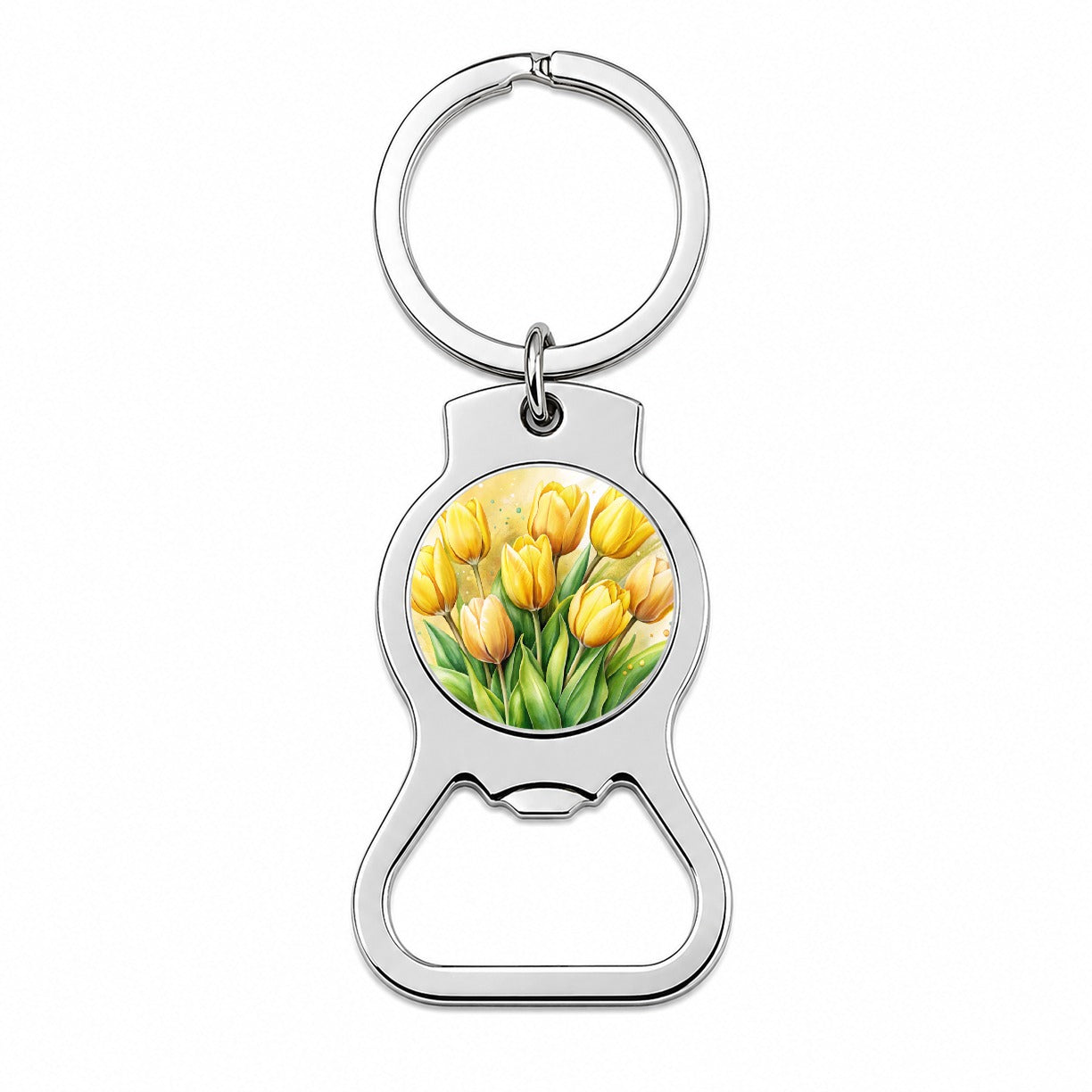 Yellow Tulips Flowers Watercolor Bottle Opener Keychain
