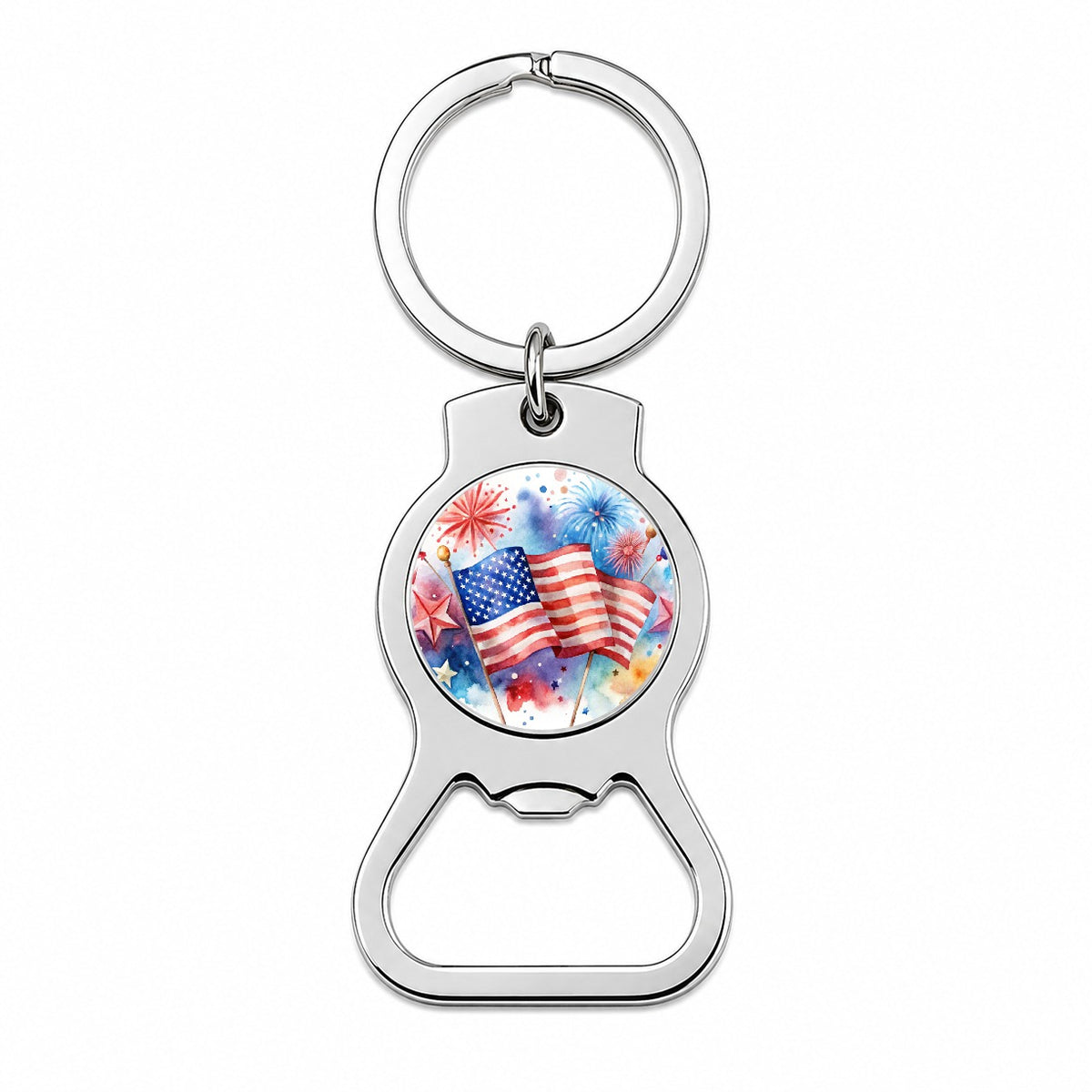 4th Of July Patriotic Independence Day Watercolor Bottle Opener Keychain