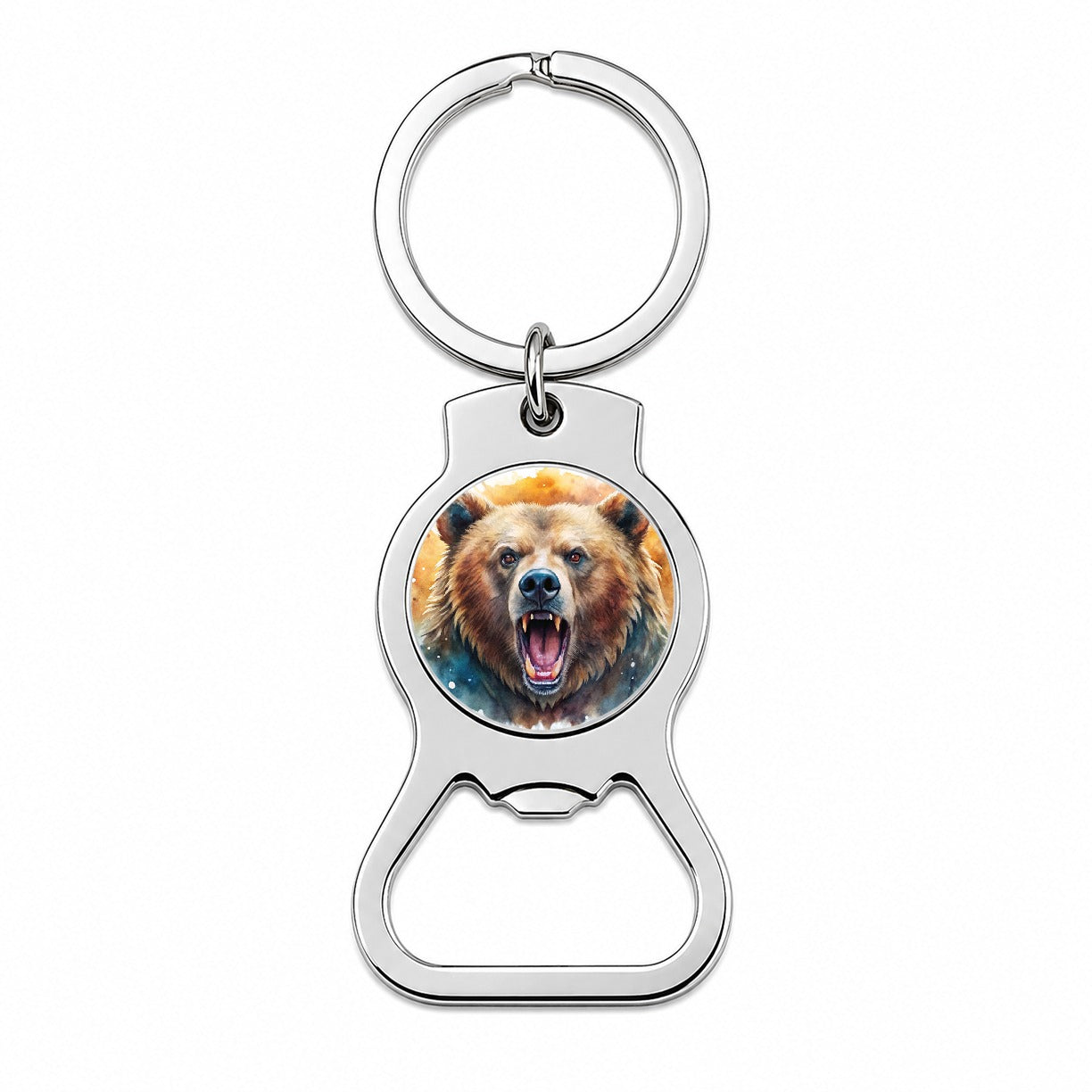 Angry Mad Grizzly Bear Watercolor Bottle Opener Keychain