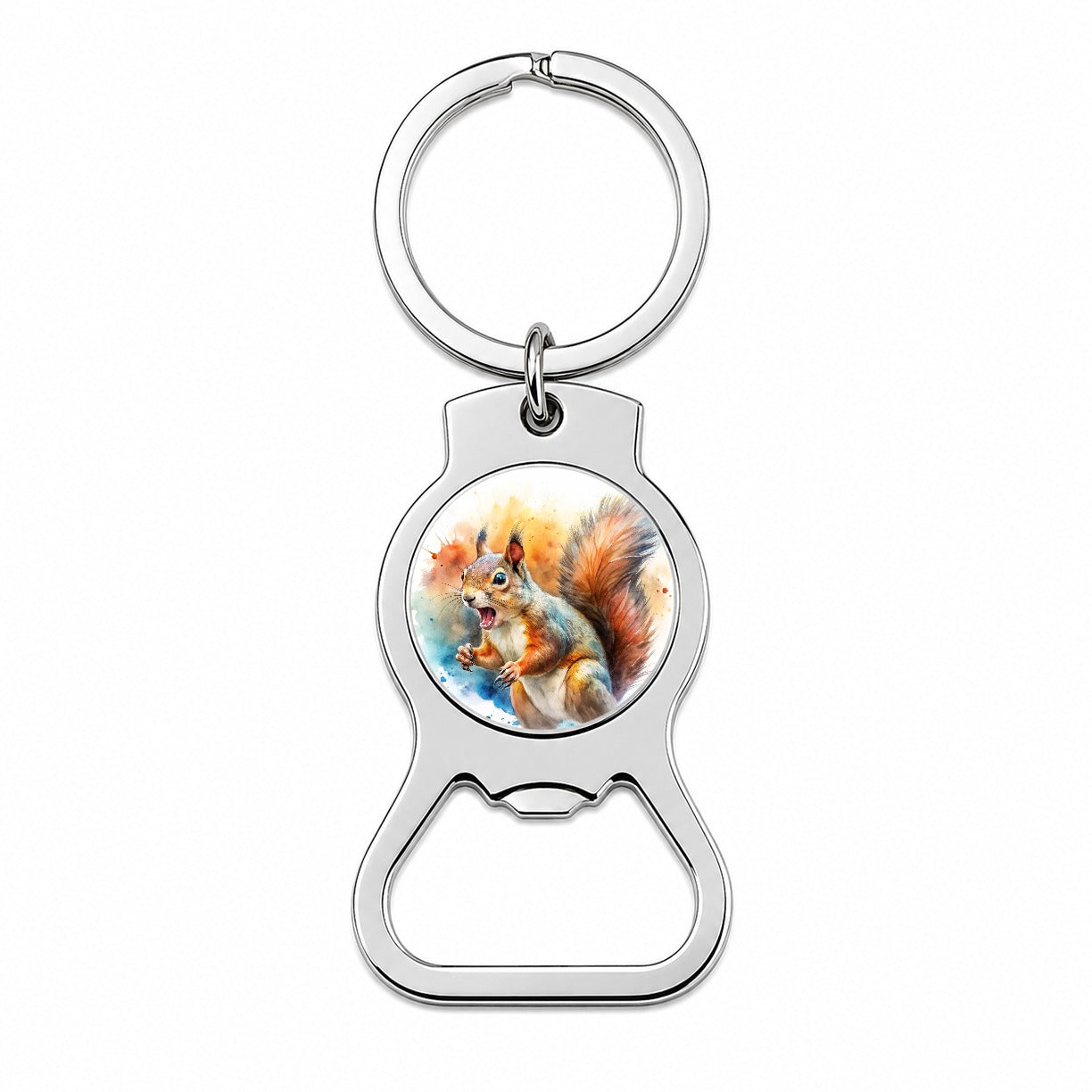 Angry Mad Squirrel Watercolor Bottle Opener Keychain