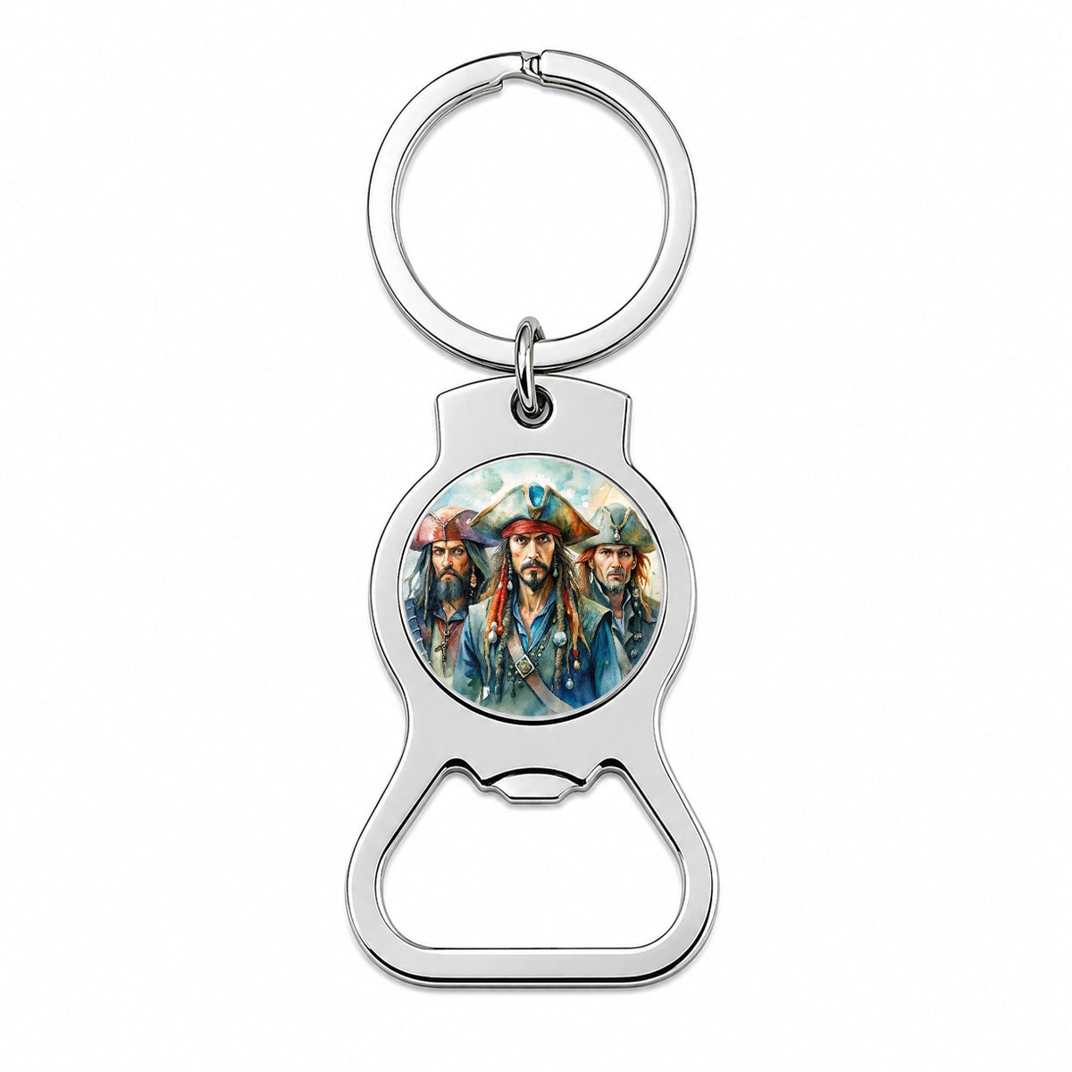 Angry Swashbuckling Pirates Watercolor Bottle Opener Keychain