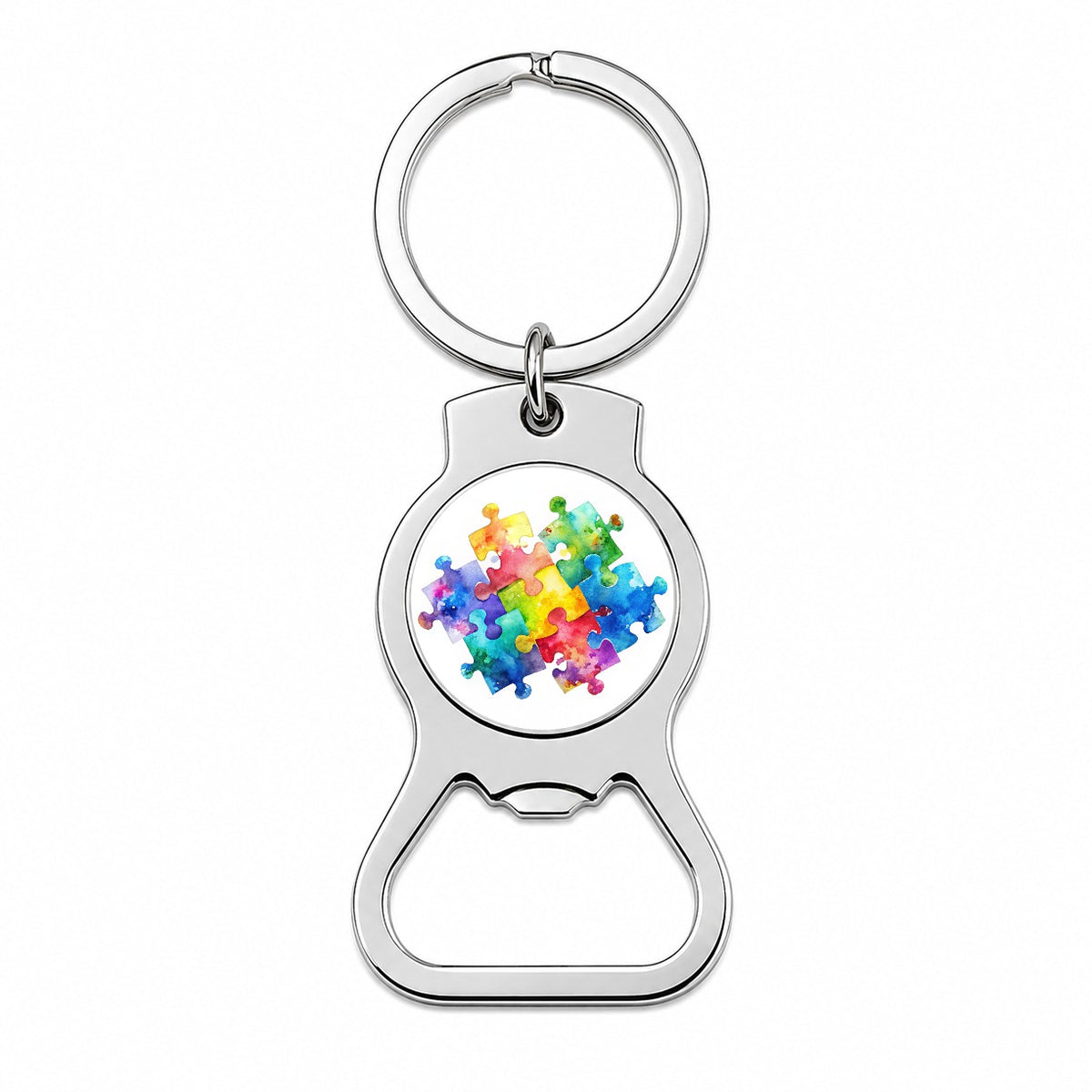 Autism Awareness Acceptance Puzzle Pieces Watercolor Bottle Opener Keychain