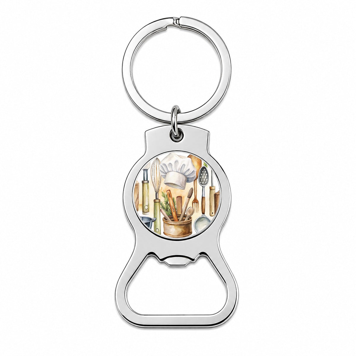 Chef's Baker's Tools Cooking Watercolor Bottle Opener Keychain