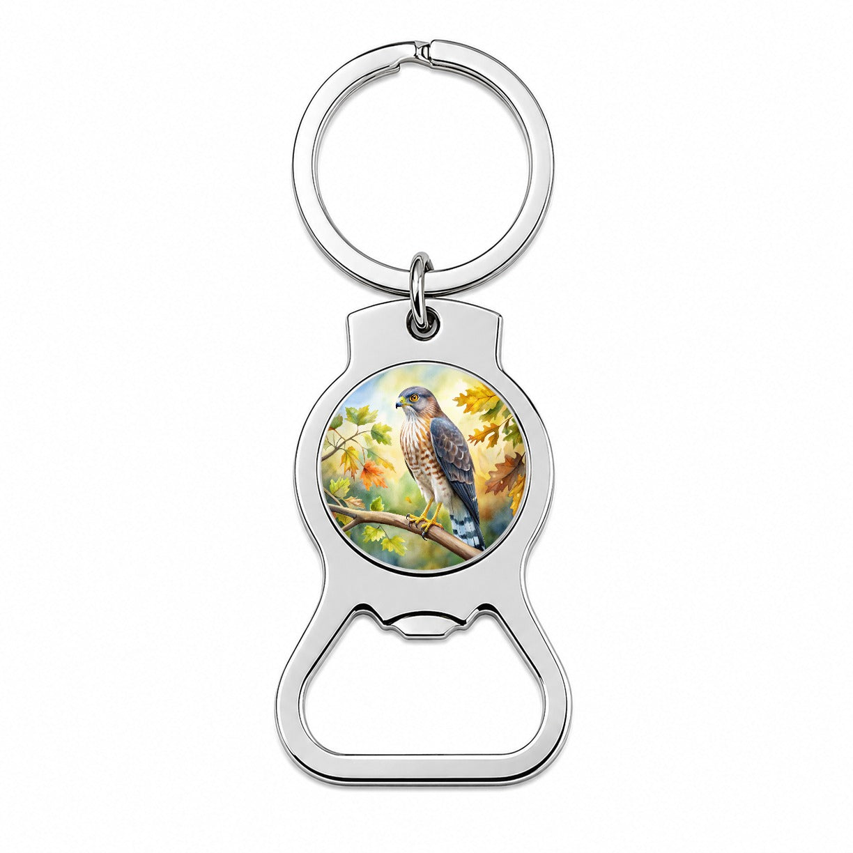 Cooper's Hawk Raptor Bird Of Prey In Tree Watercolor Bottle Opener Keychain