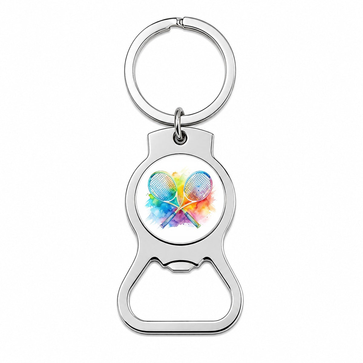 Crossed Tennis Rackets Watercolor Bottle Opener Keychain
