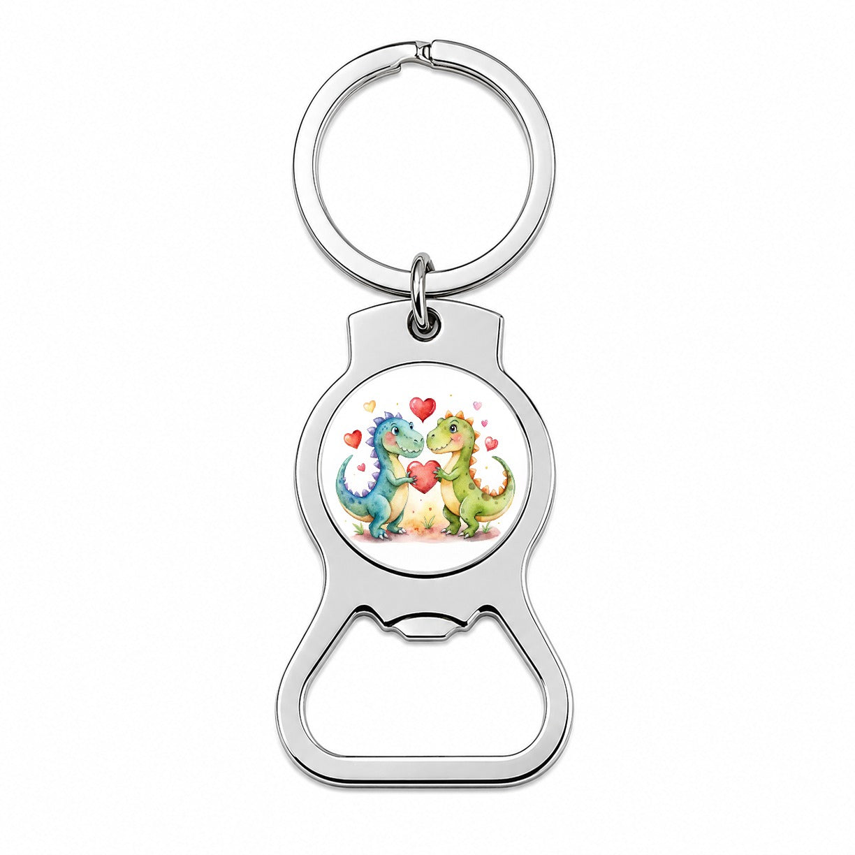 Dinosaurs In Love With Hearts Valentine's Day Bottle Opener Keychain