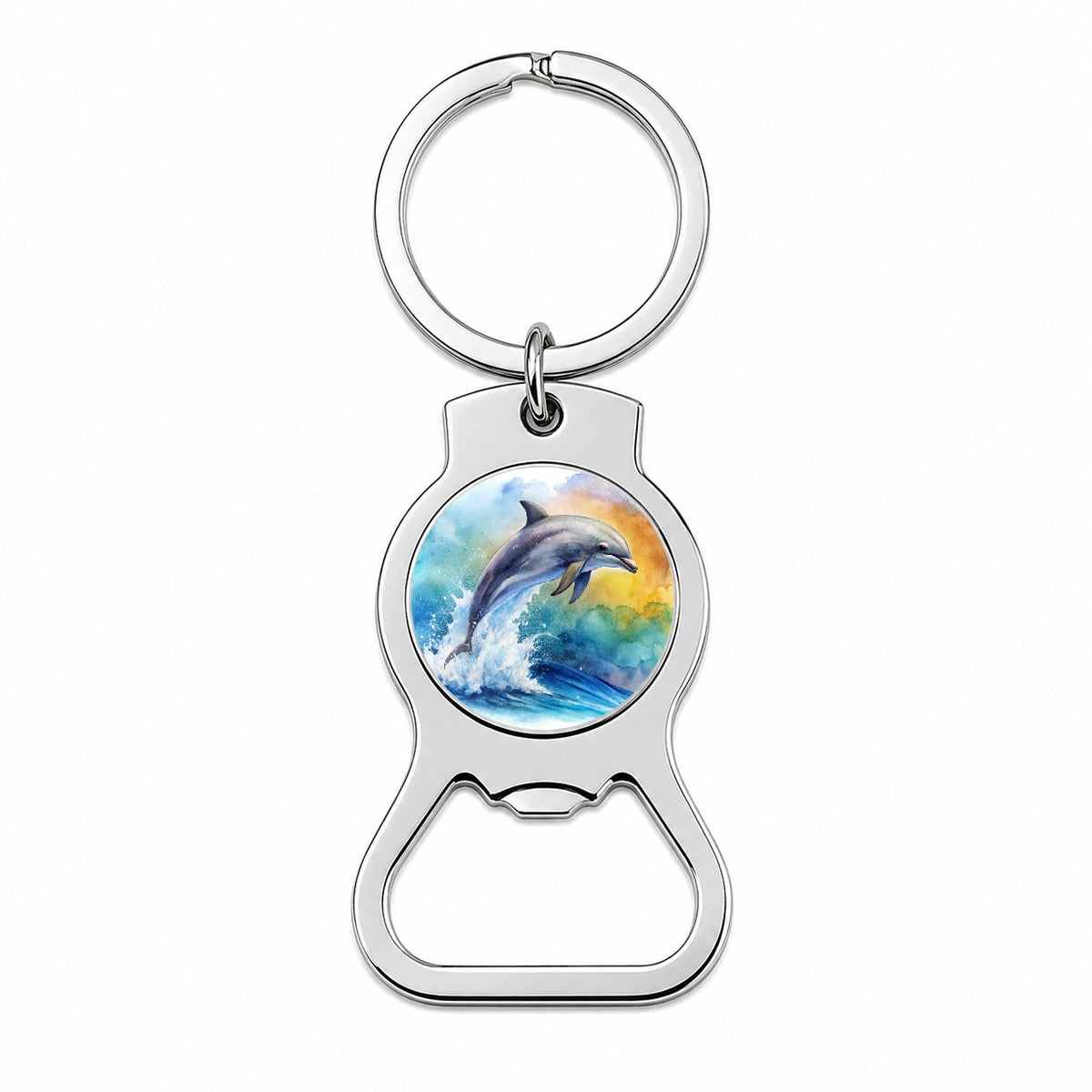 Dolphin Jumping In Ocean Watercolor Bottle Opener Keychain