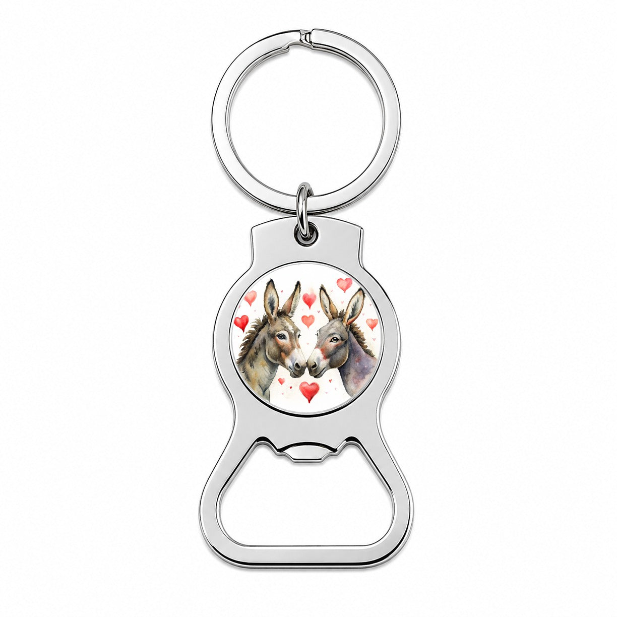 Donkeys In Love With Hearts Valentine's Day Bottle Opener Keychain