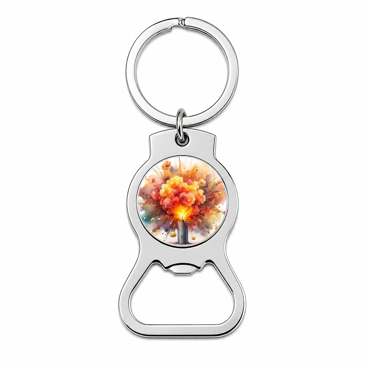 Dynamite Exploding Explosion Watercolor Bottle Opener Keychain