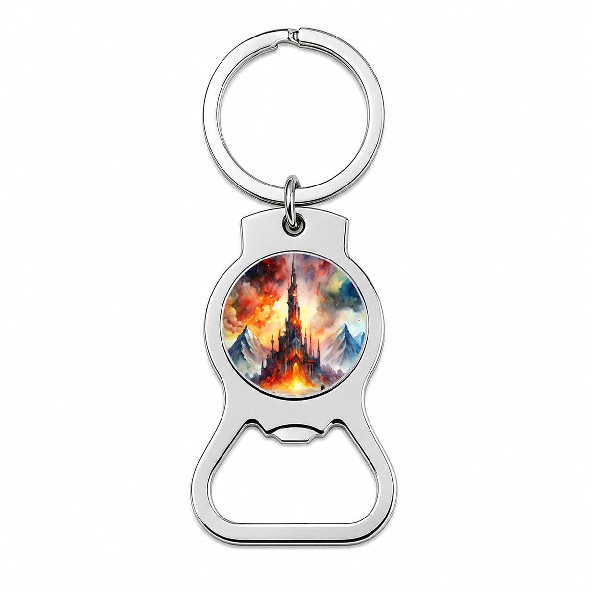 Fantasy Evil Dark Castle Watercolor Bottle Opener Keychain