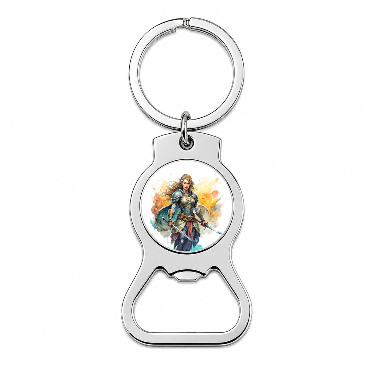 Fantasy Female Fighter Warrior Shield-maiden Watercolor Bottle Opener Keychain