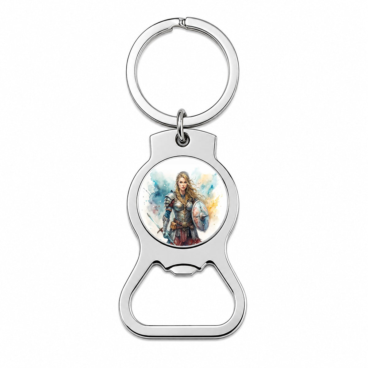 Fantasy Female Warrior Knight Watercolor Bottle Opener Keychain