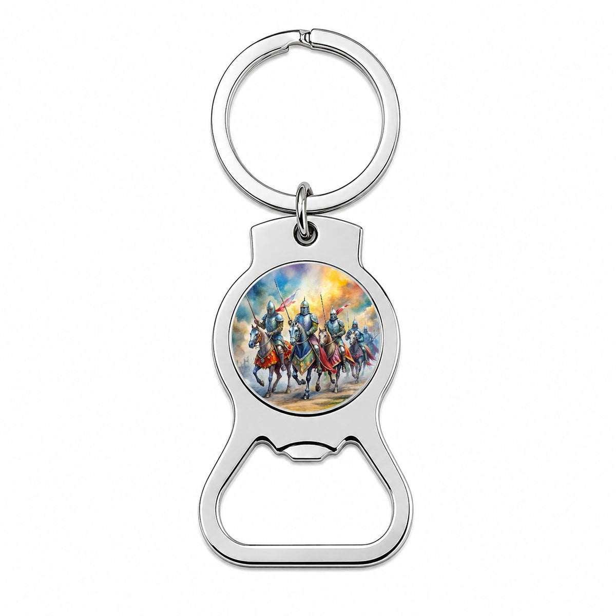 Fantasy Knights Riding To War Watercolor Bottle Opener Keychain