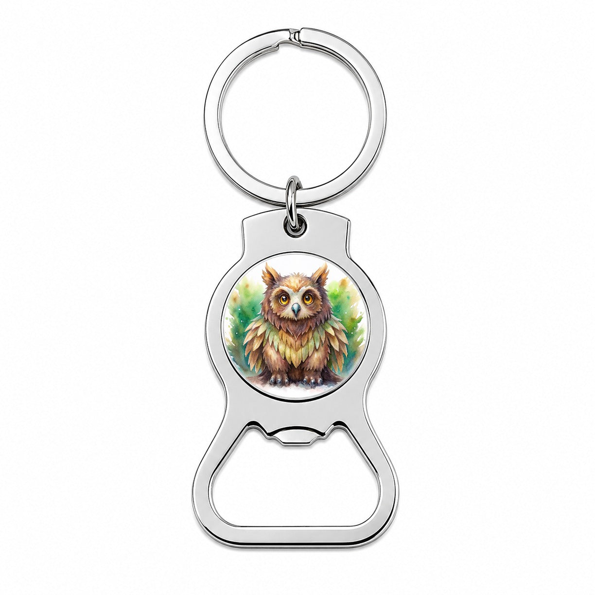 Fantasy Owl Bear Owlbear Green Background Watercolor Bottle Opener Keychain